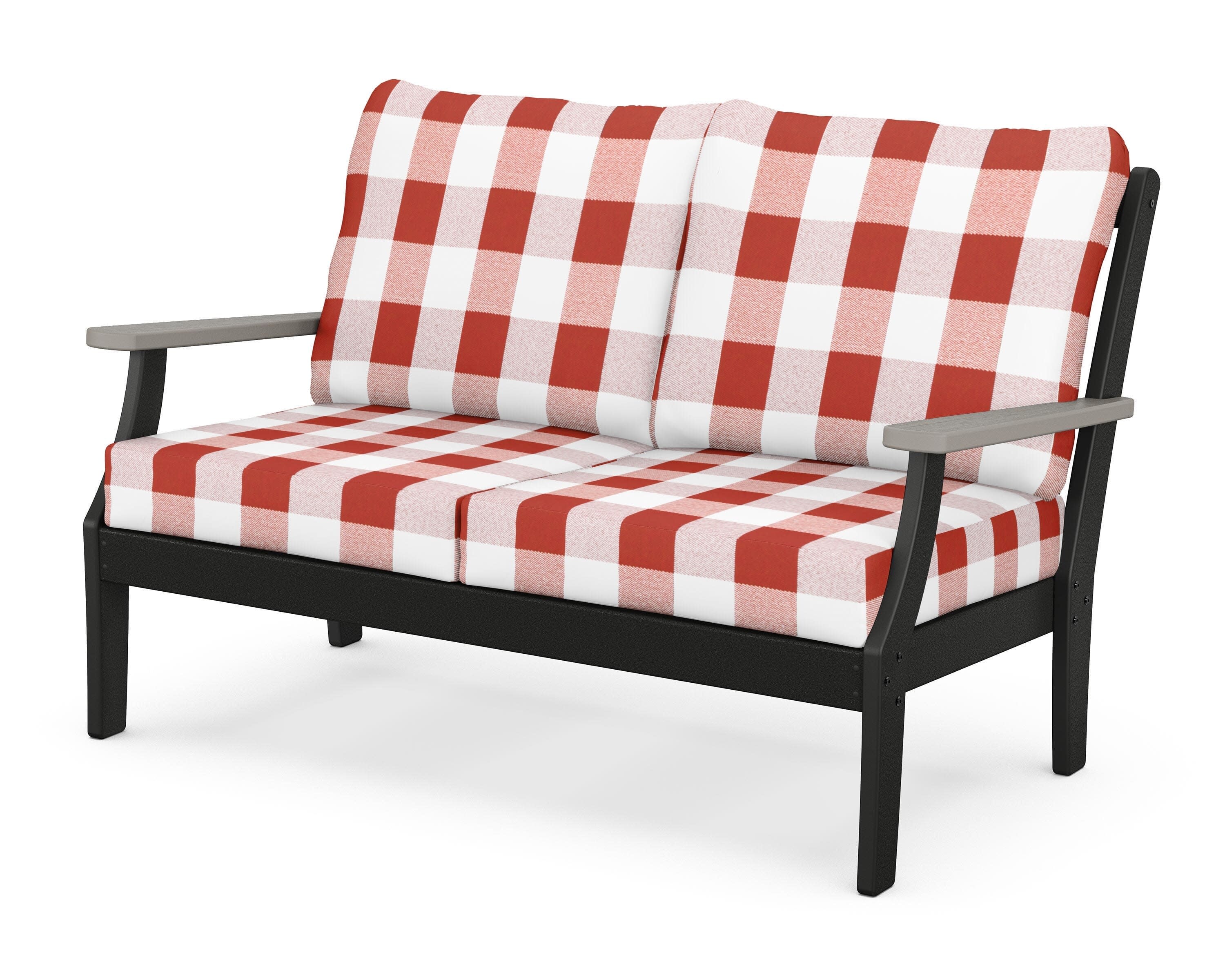 Braxton Deep Seating Loveseat in Black / Driftwood / Buffalo Plaid Crimson