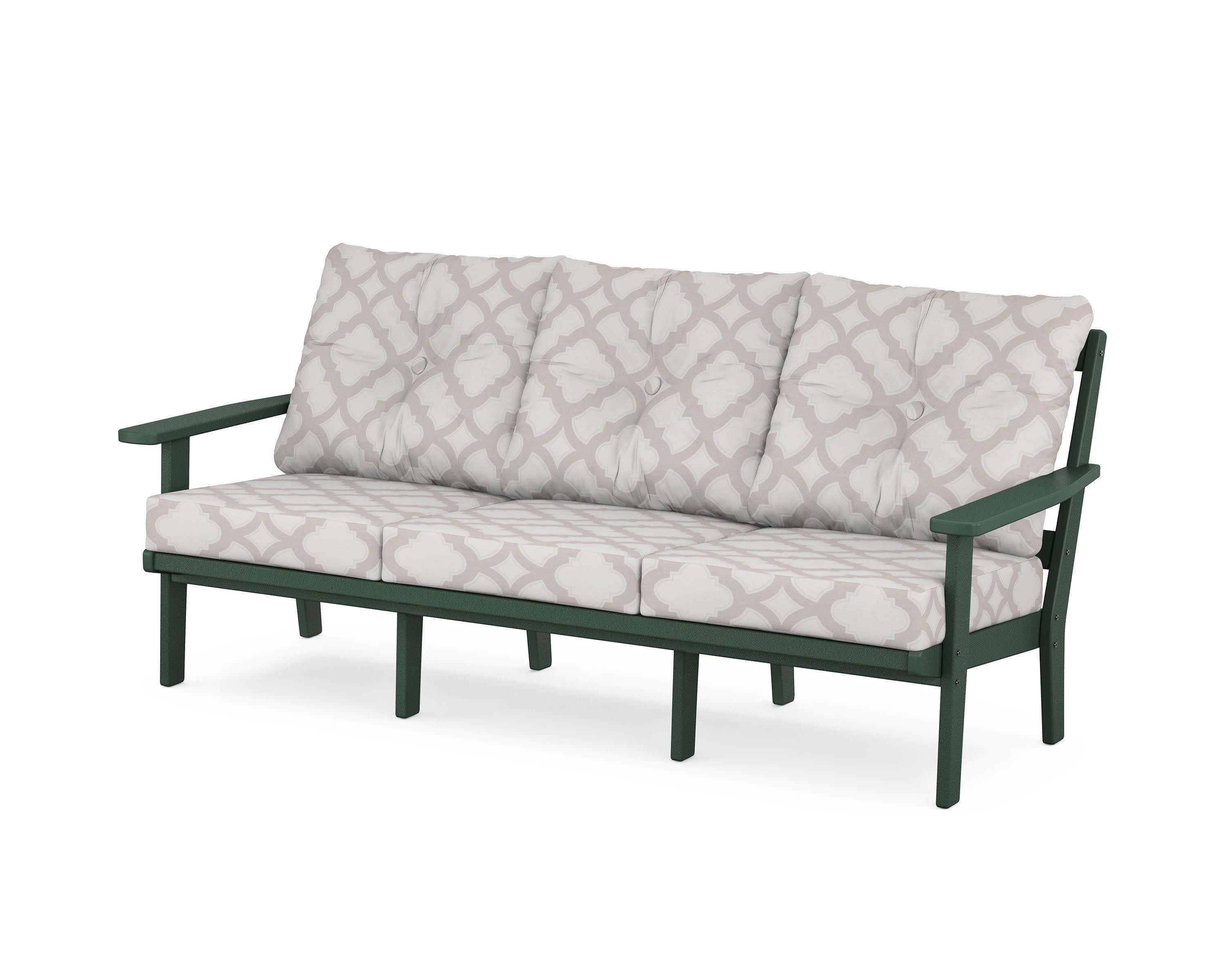 Oxford Deep Seating Sofa in Green / Trellis Dune Burlap