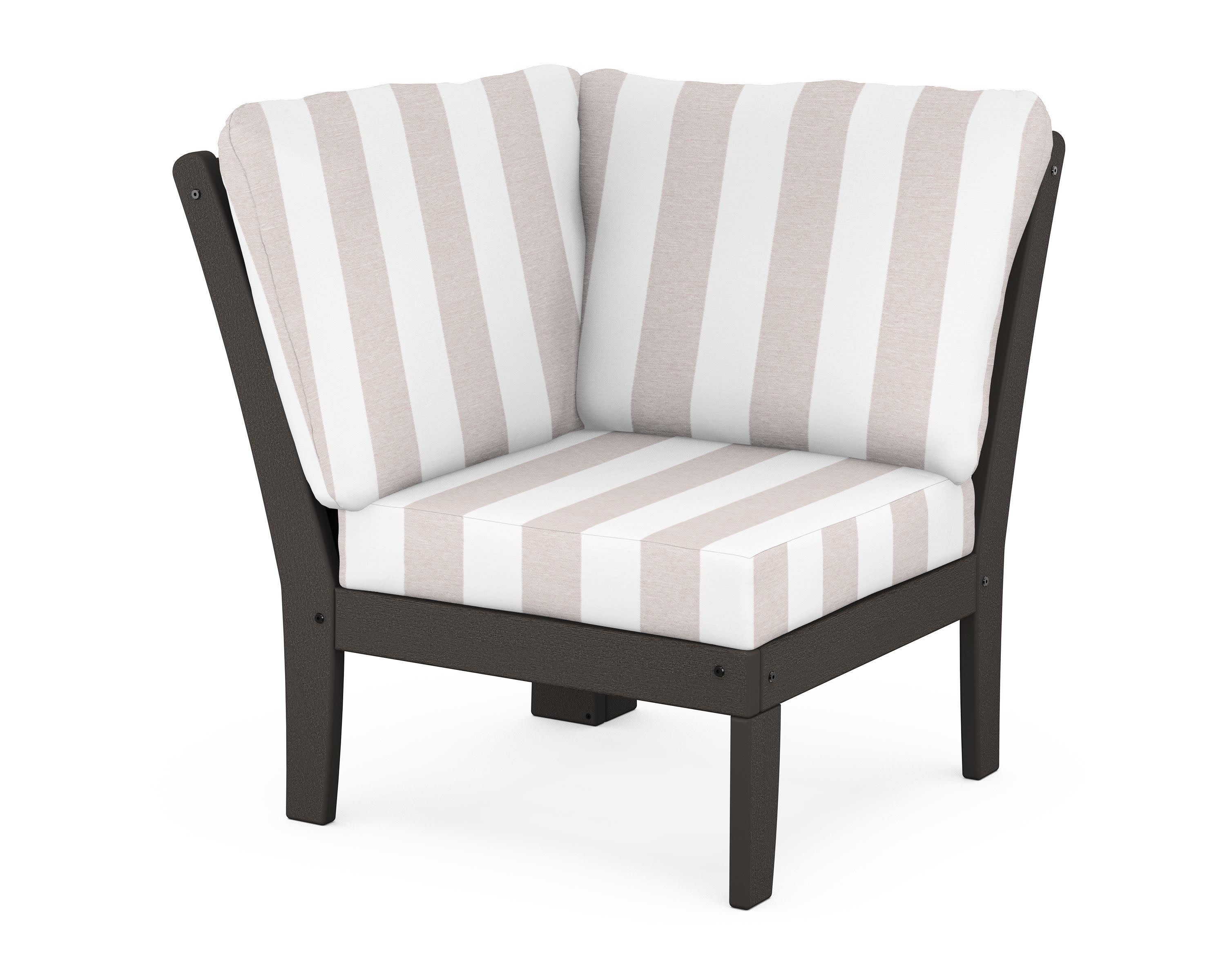 Braxton Modular Corner Chair in Vintage Coffee / Cabana Stripe Dune Burlap