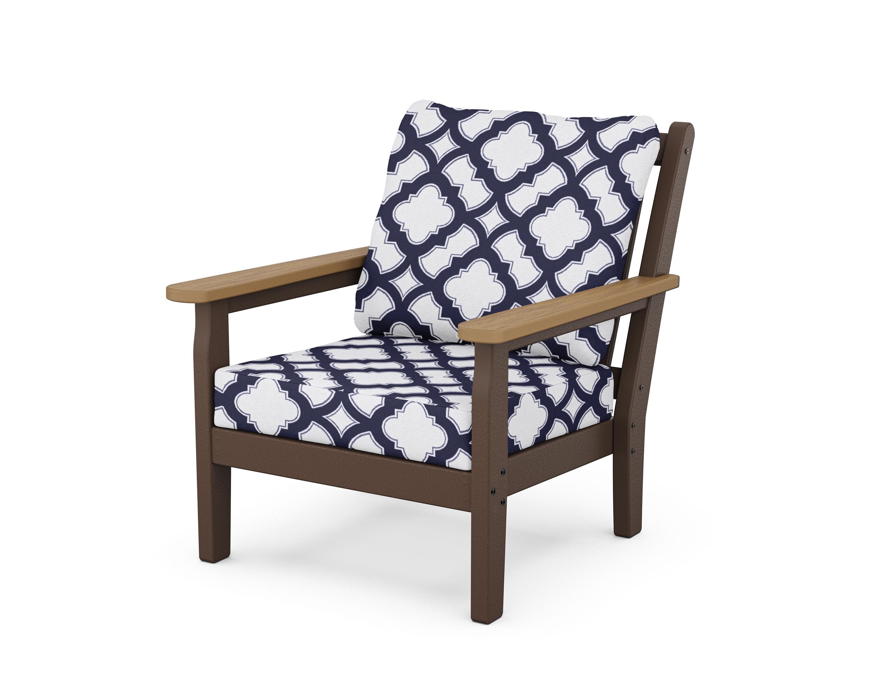 Chippendale Deep Seating Chair in Mahogany / Natural / Trellis Navy