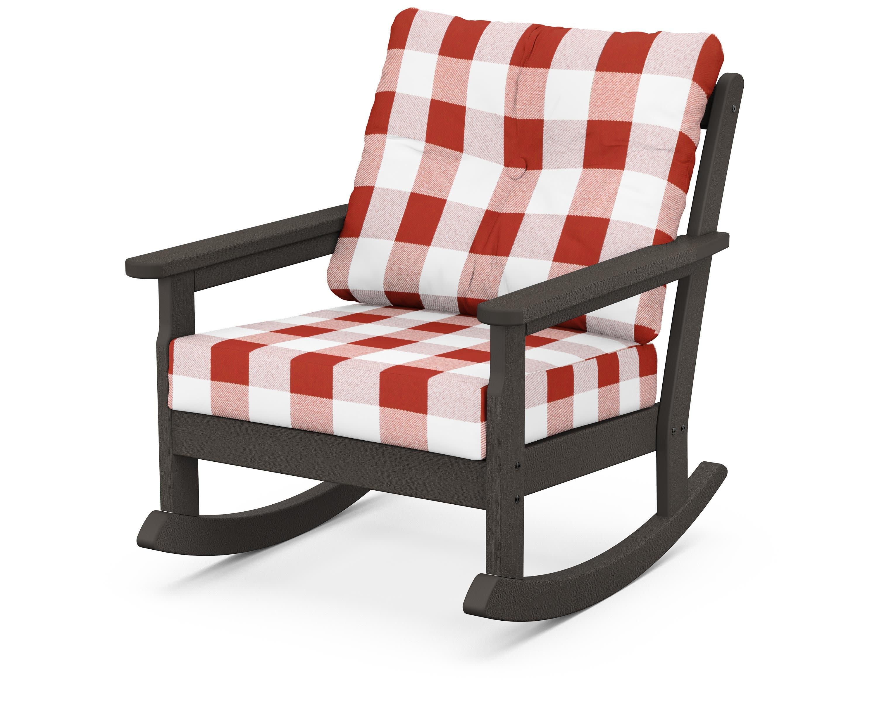 Vineyard Deep Seating Rocking Chair in Vintage Coffee / Buffalo Plaid Crimson