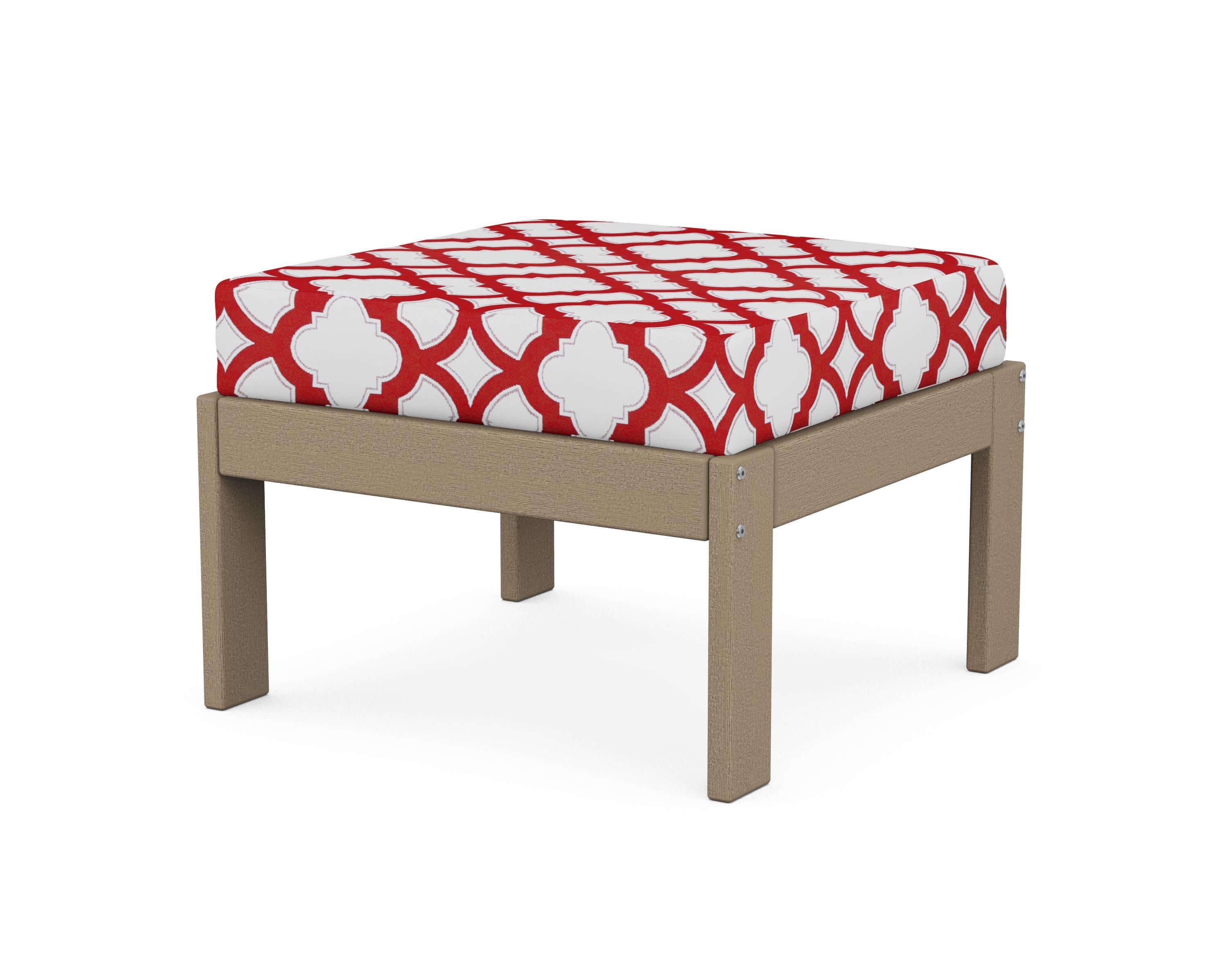 Vineyard Modular Ottoman in Vintage Sahara / Trellis Crimson