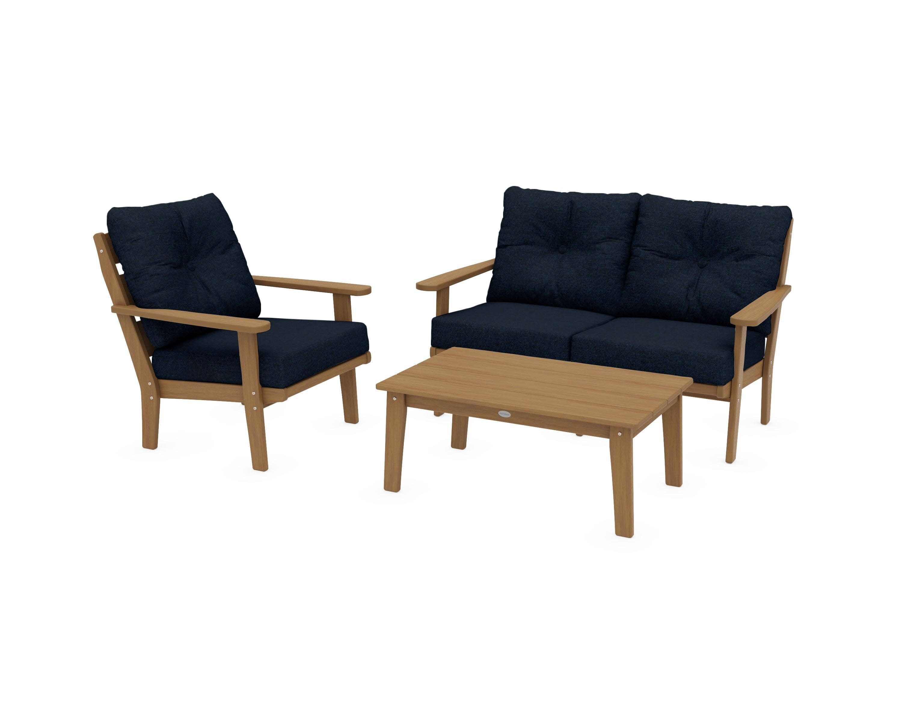 Lakeside 3-Piece Deep Seating Set in Natural / Marine Indigo
