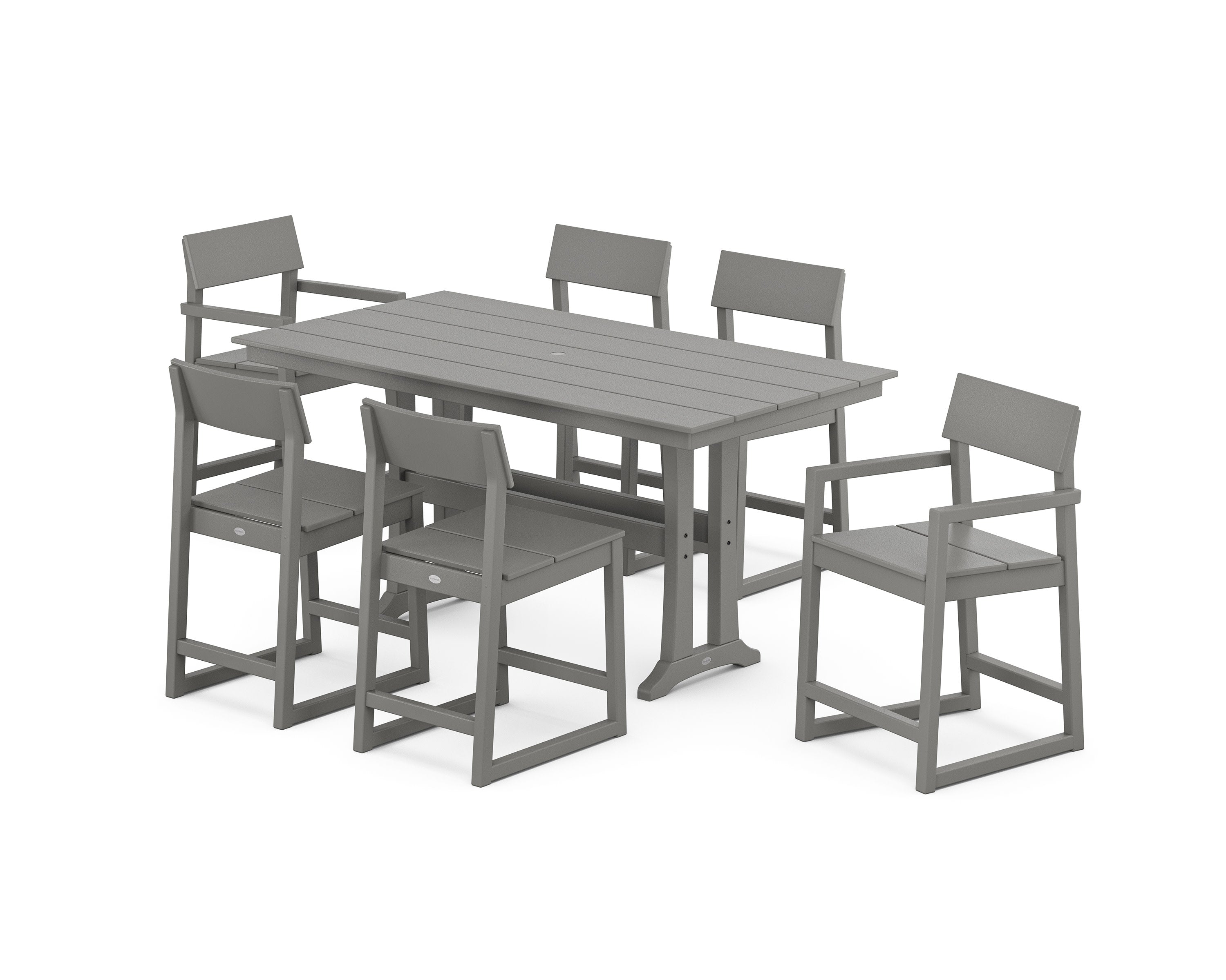 EDGE 7-Piece Farmhouse Counter Set with Trestle Legs in Slate Grey