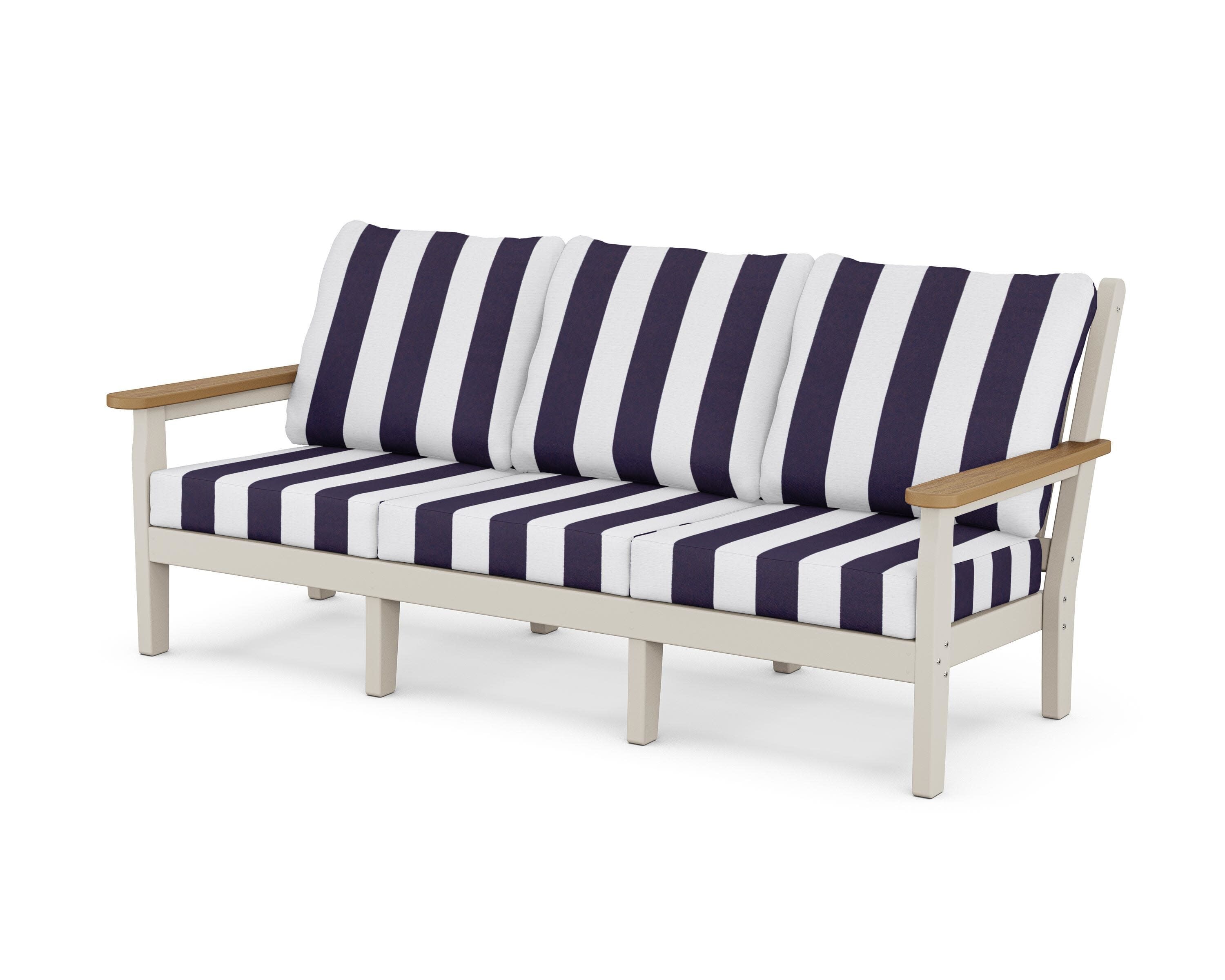 Chippendale Deep Seating Sofa in Sand / Natural / Cabana Stripe Navy