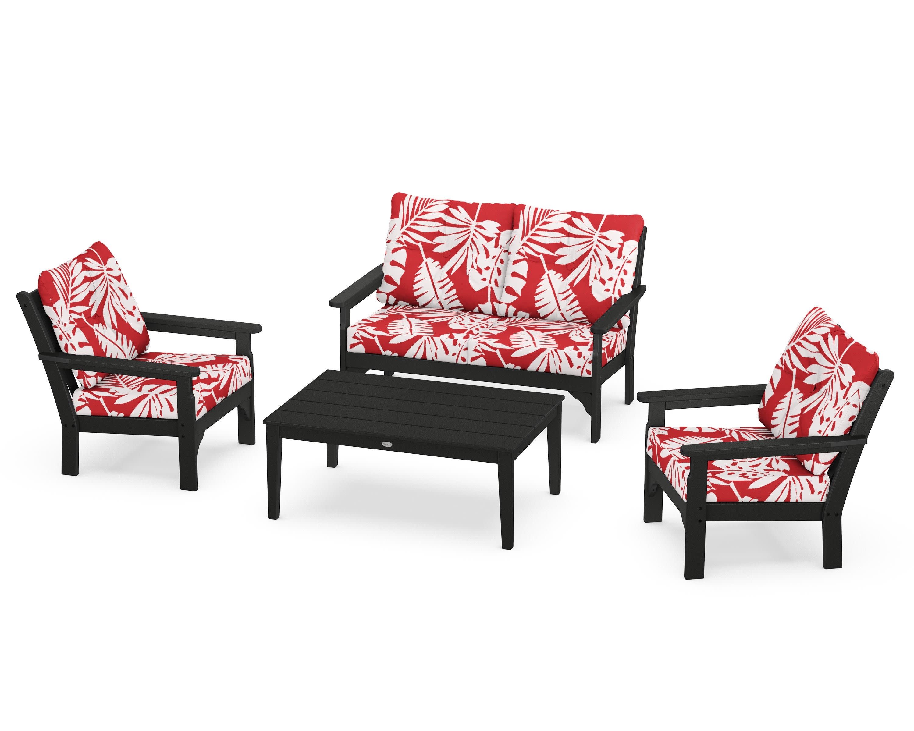 Vineyard 4-Piece Deep Seating Set in Black / Leaf Crimson