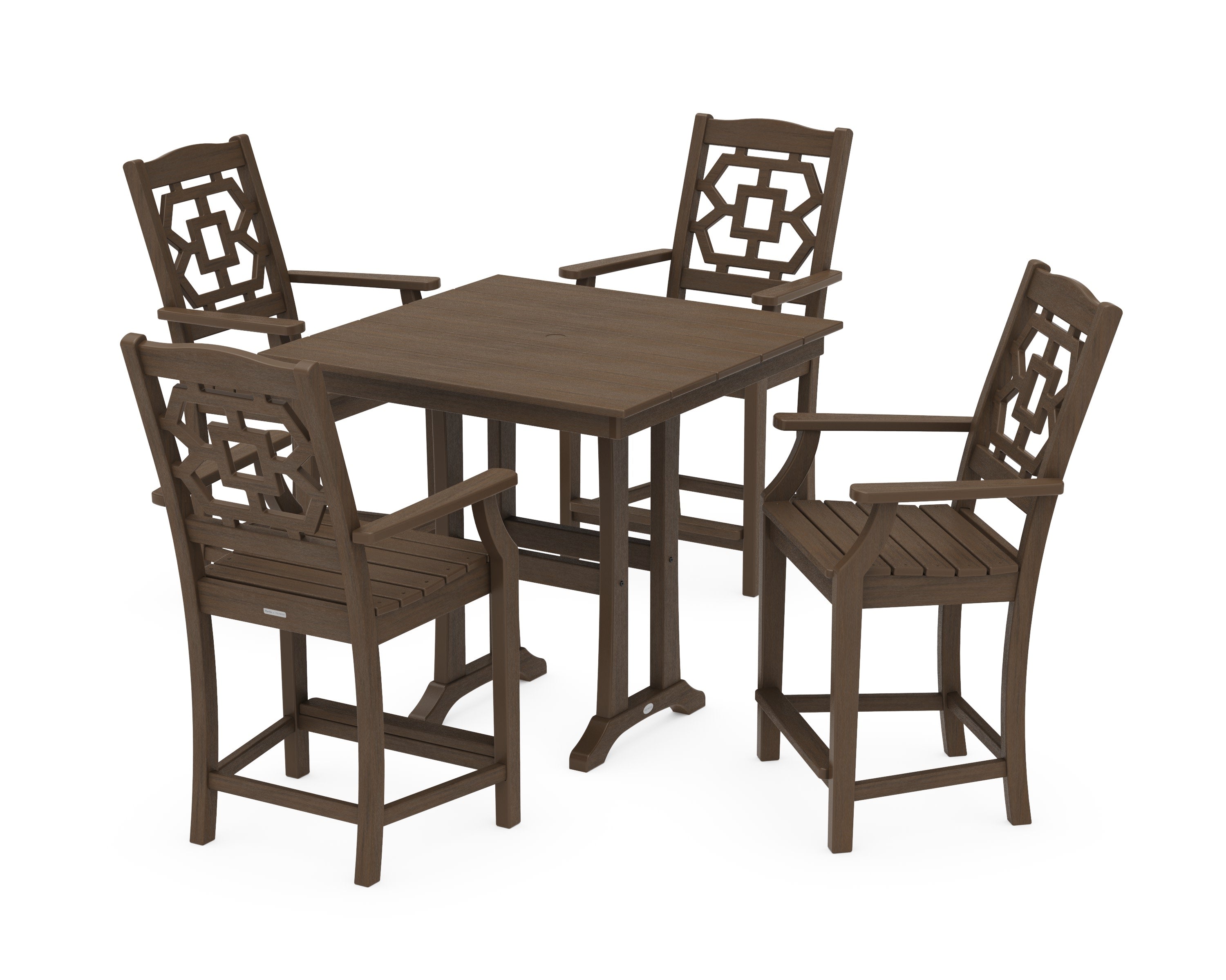Chinoiserie 5-Piece Farmhouse Counter Set with Trestle Legs in Kona