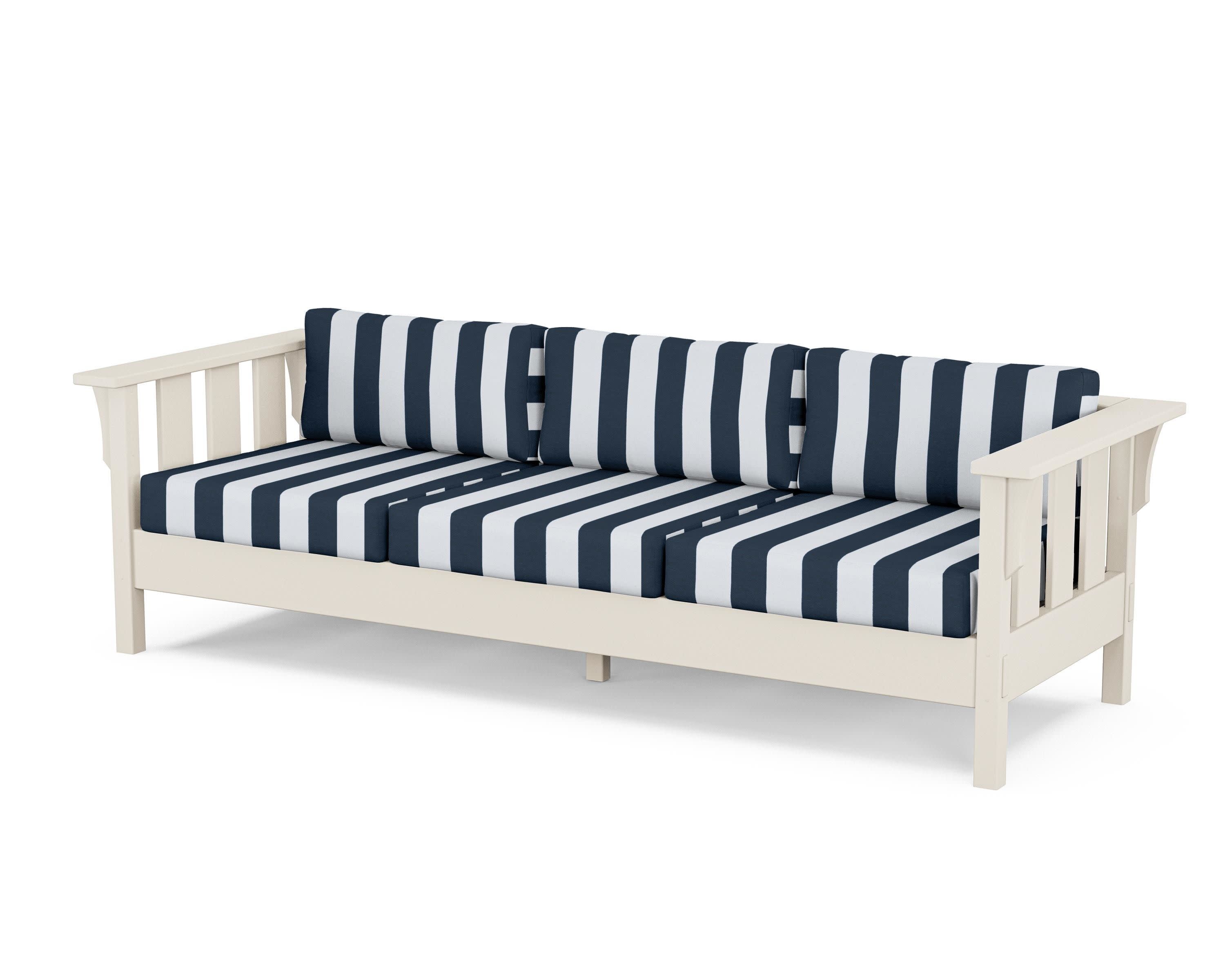 Acadia Deep Seating Sofa in Sand / Cabana Stripe Marine Indigo