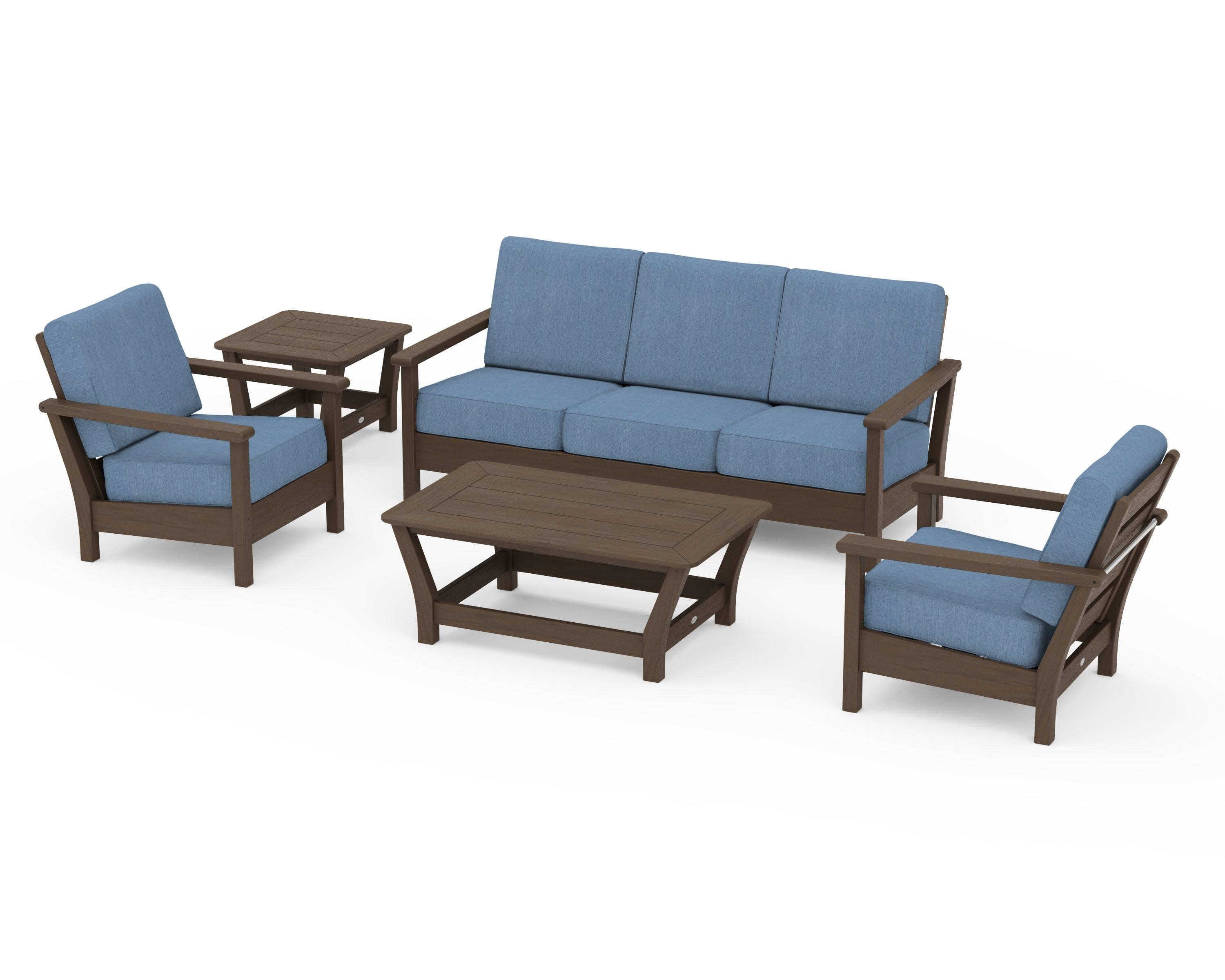 Harbour 5-Piece Deep Seating Set in Kona / Sky Blue