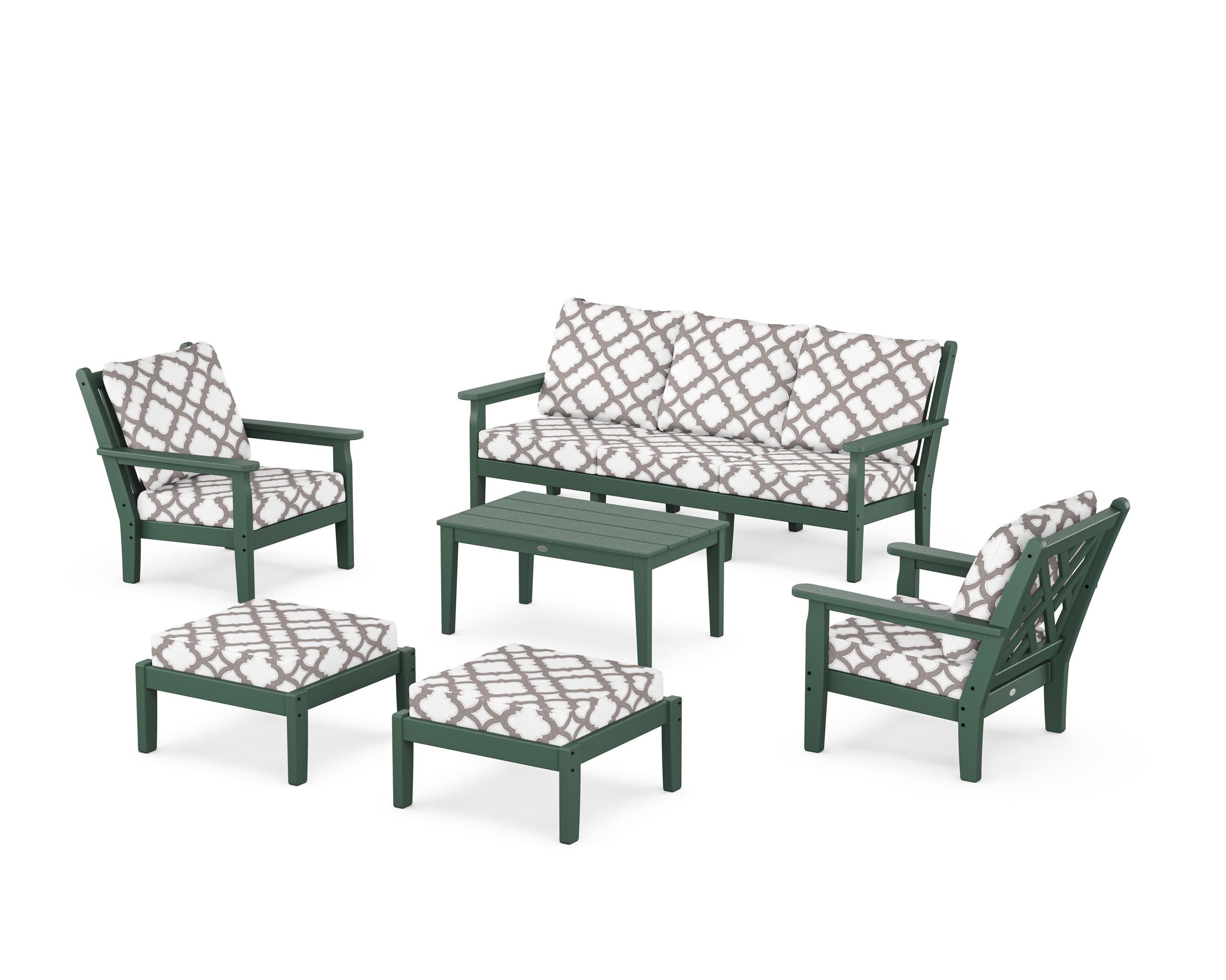 Chippendale 6-Piece Lounge Sofa Set in Green / Trellis Grey Mist