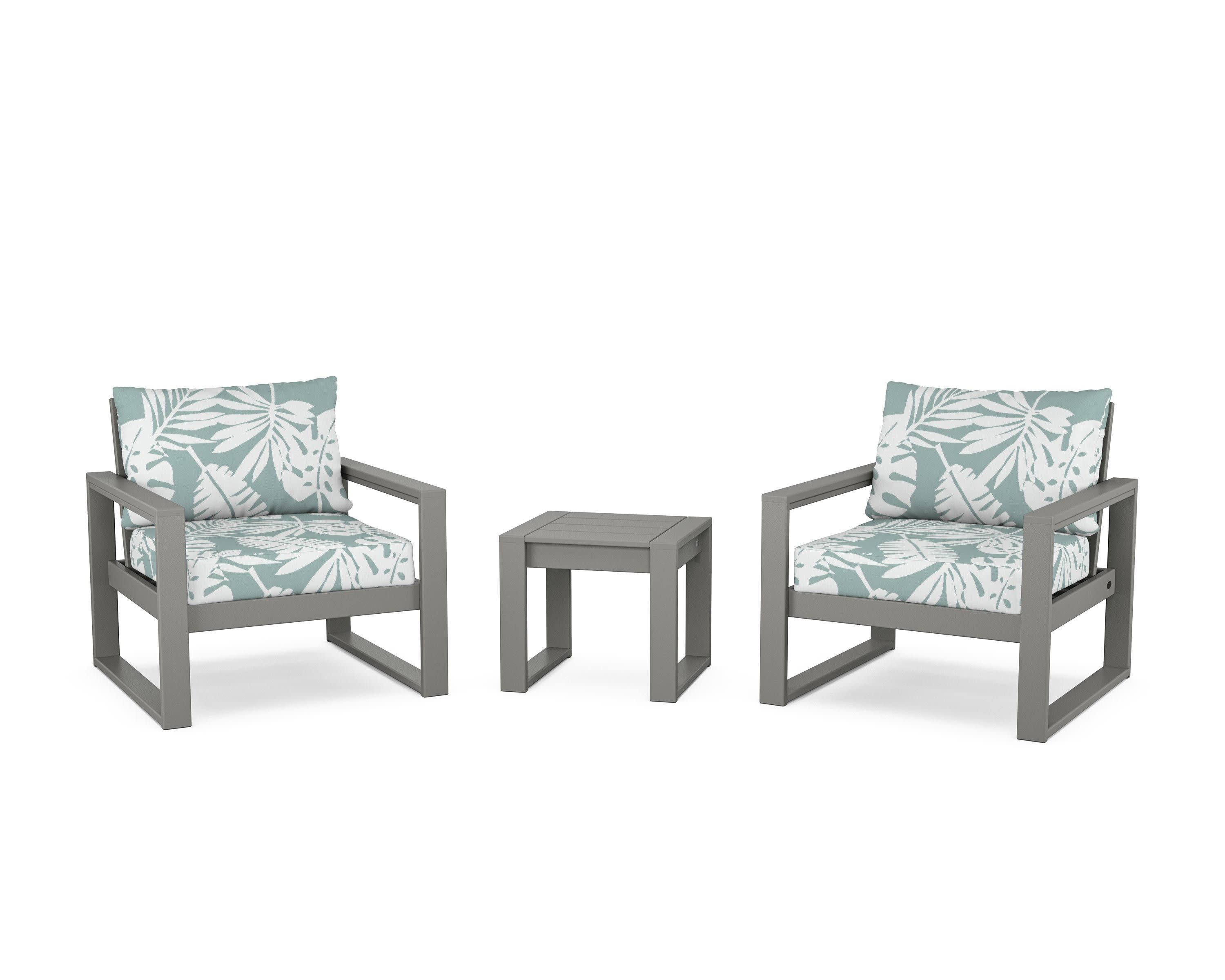 EDGE Sectional 3-Piece Deep Seating Set in Slate Grey / Leaf Glacier Spa