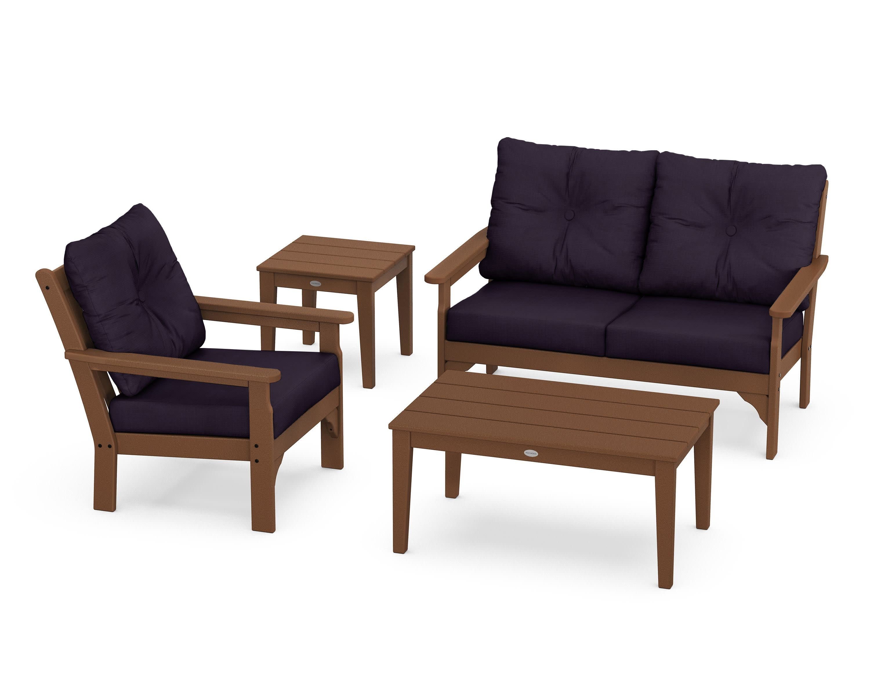Vineyard 4-Piece Deep Seating Set in Teak / Navy Linen