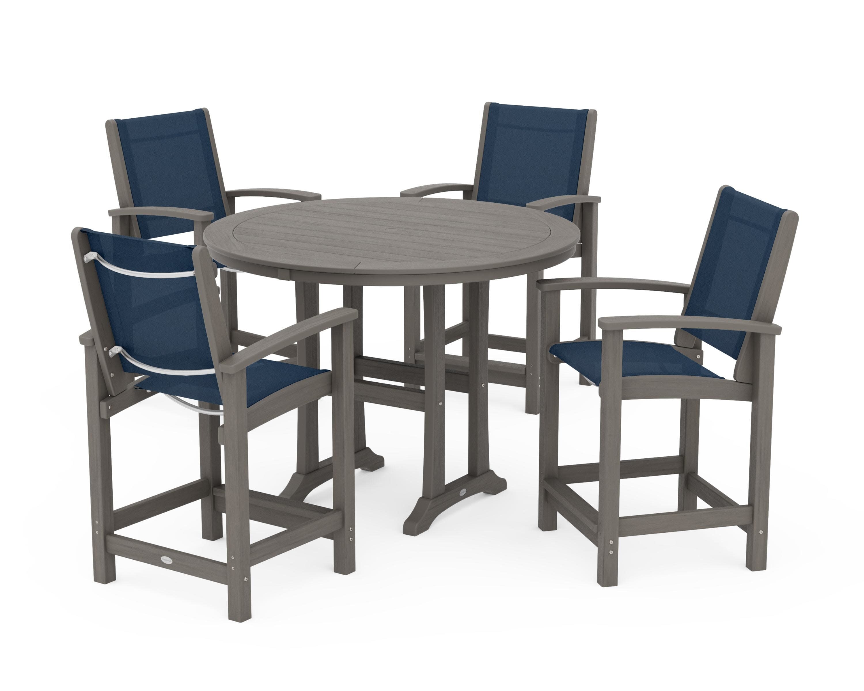 Coastal 5-Piece Counter Set in Driftwood / Navy Blue Sling