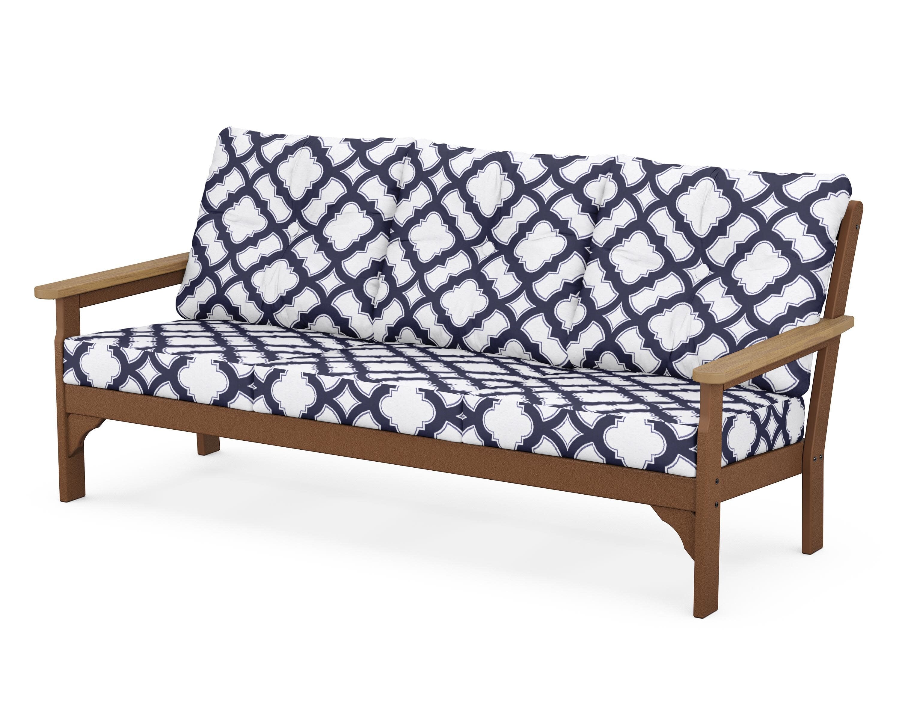 Vineyard Deep Seating Sofa in Teak / Natural / Trellis Navy