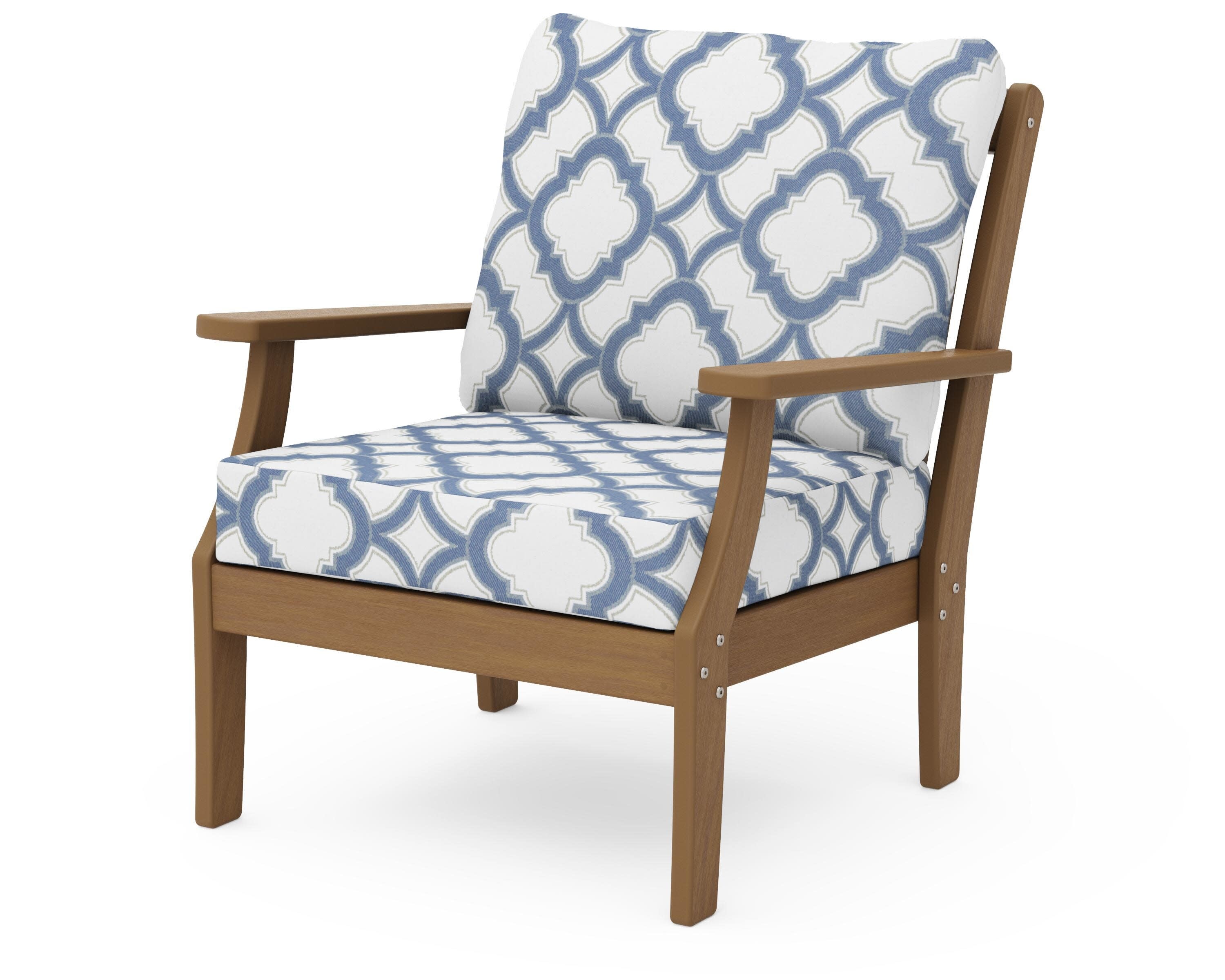 Braxton Deep Seating Chair in Natural / Trellis Sky Blue