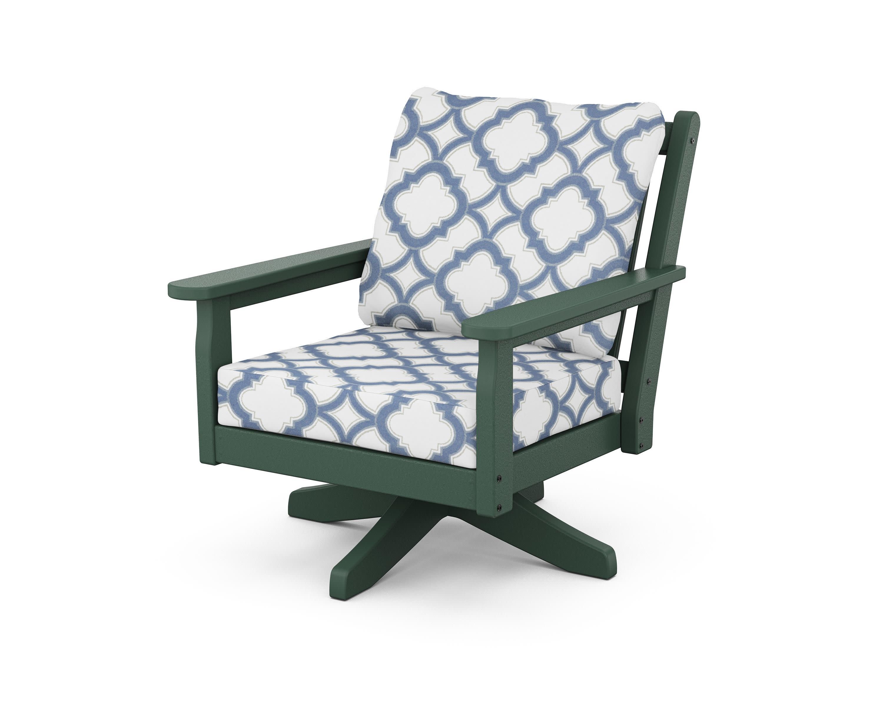 Chippendale Deep Seating Swivel Chair in Green / Trellis Sky Blue