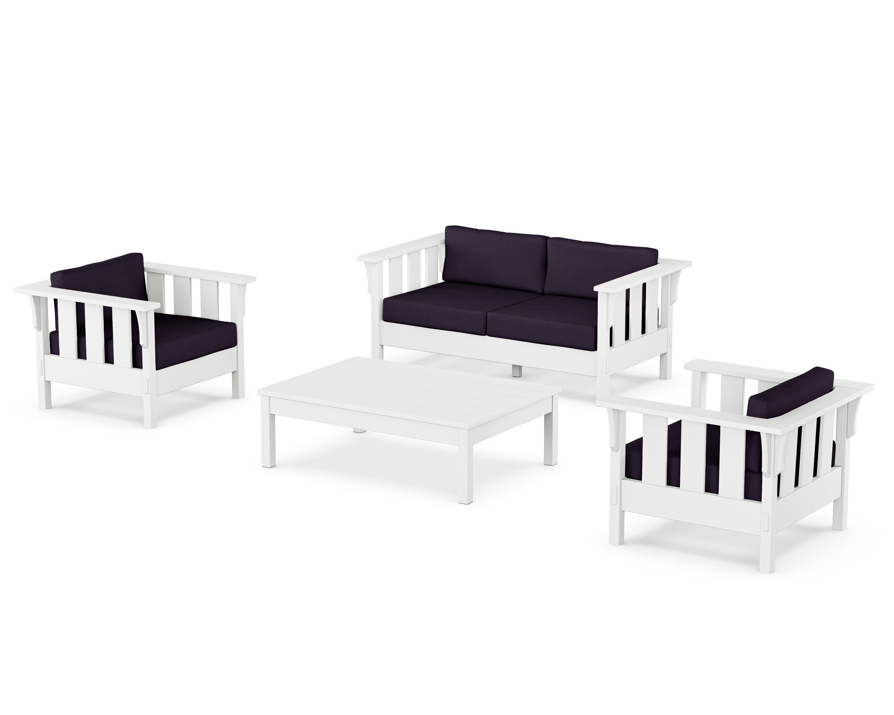 Acadia 4-Piece Deep Seating Set with Loveseat in White / Navy Linen