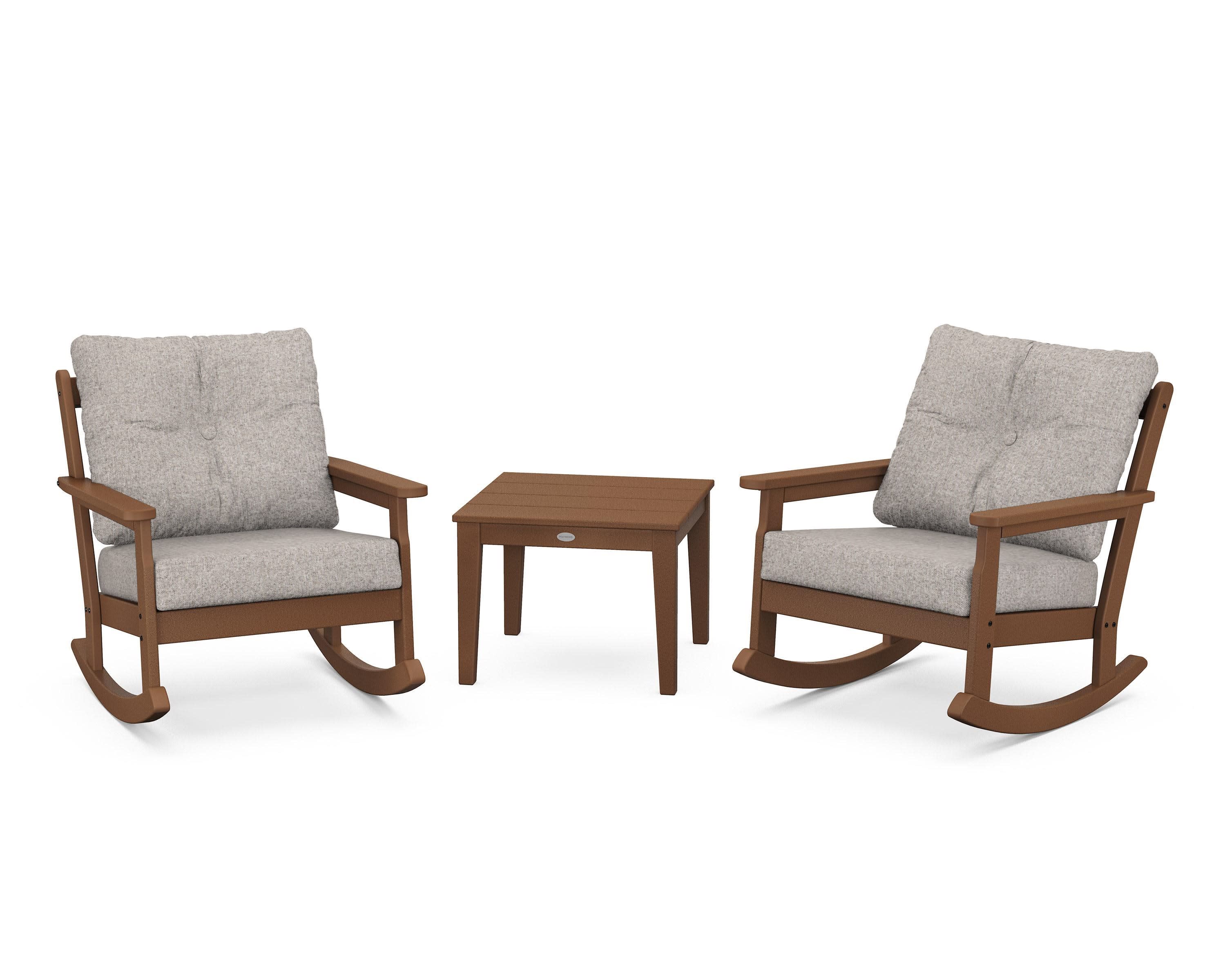 Vineyard 3-Piece Deep Seating Rocker Set in Teak / Weathered Tweed