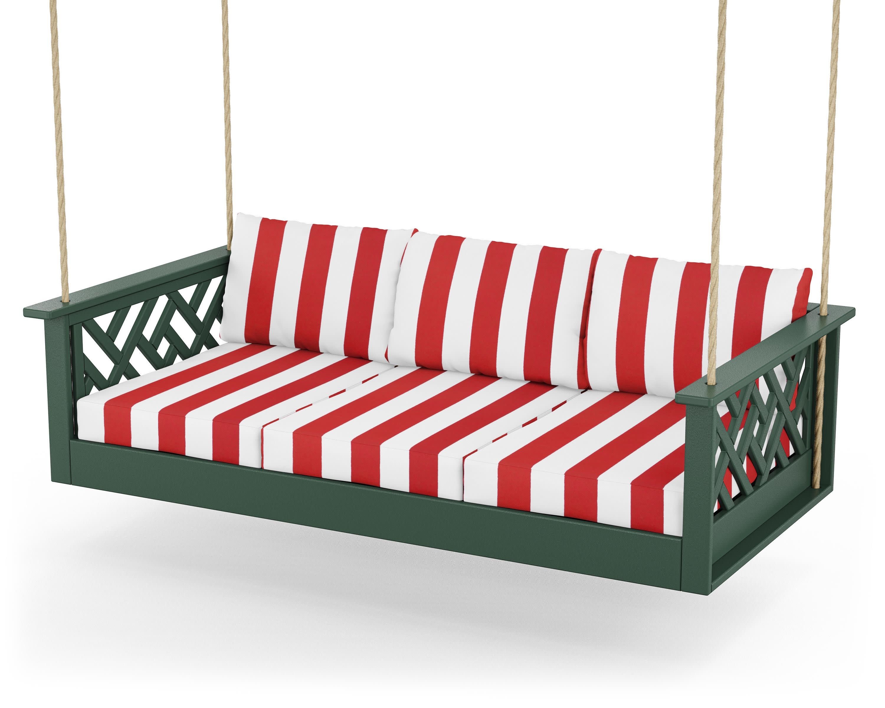 Chippendale Daybed Swing in Green / Cabana Stripe Crimson