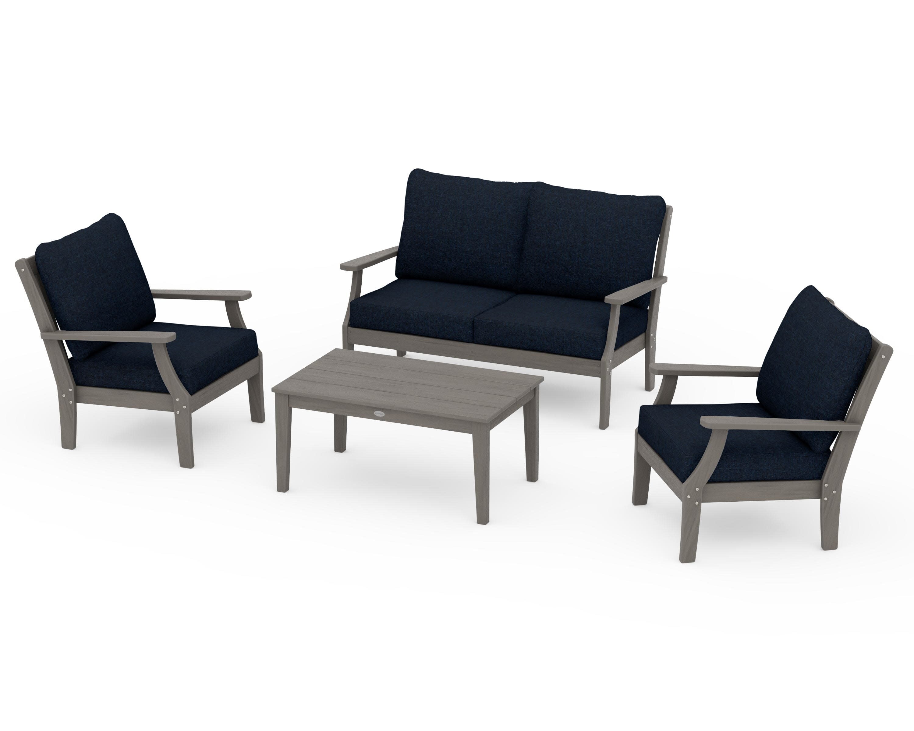 Braxton 4-Piece Deep Seating Chair Set in Driftwood / Marine Indigo