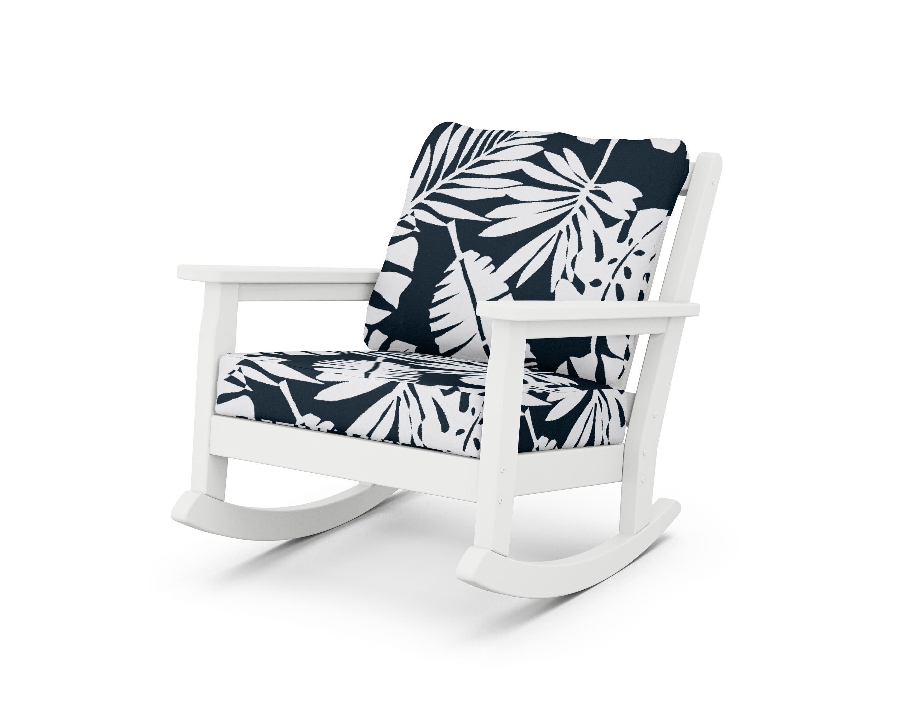 Chippendale Deep Seating Rocking Chair in White / Leaf Marine Indigo