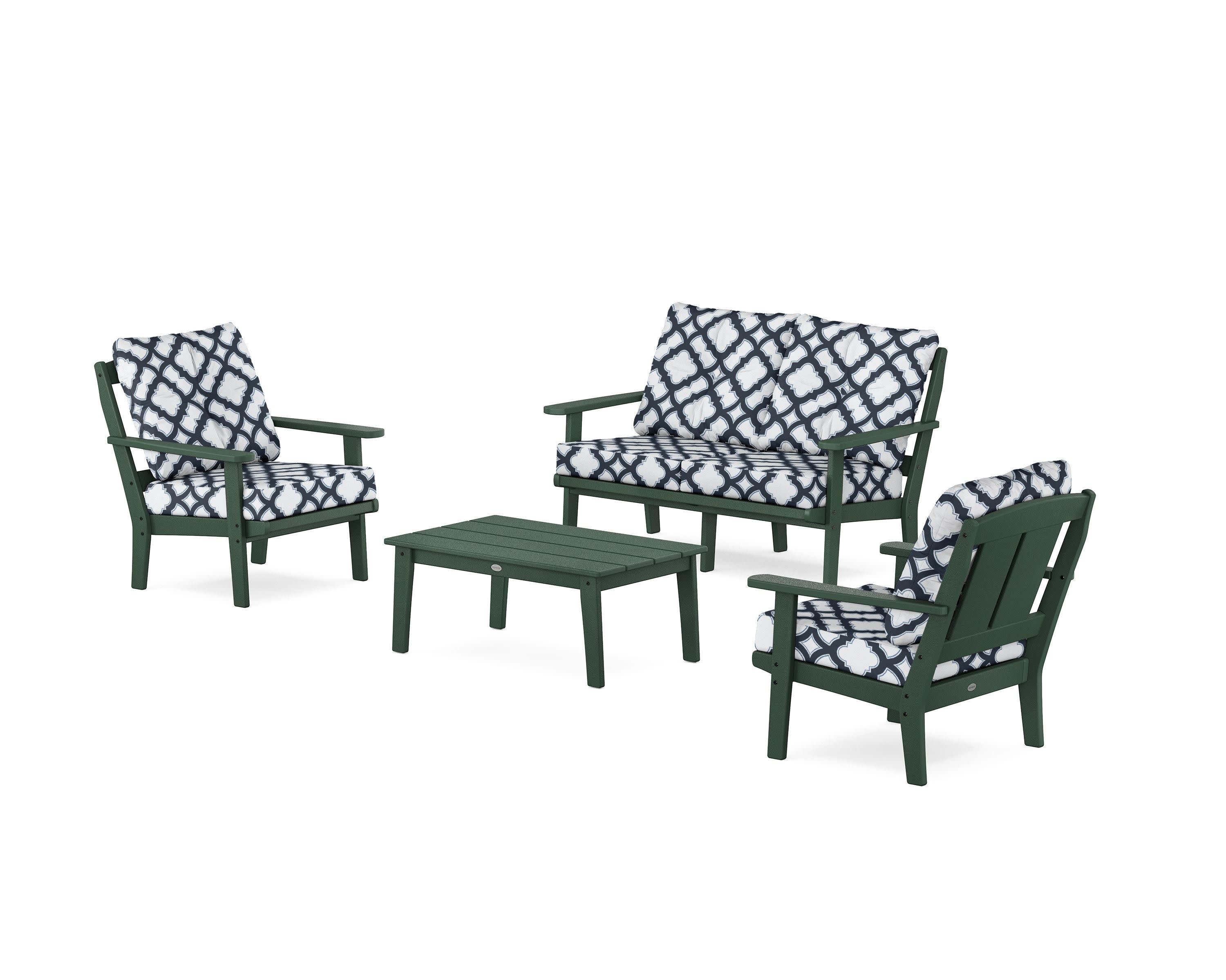 Mission 4-Piece Deep Seating Set with Loveseat in Green / Trellis Marine Indigo
