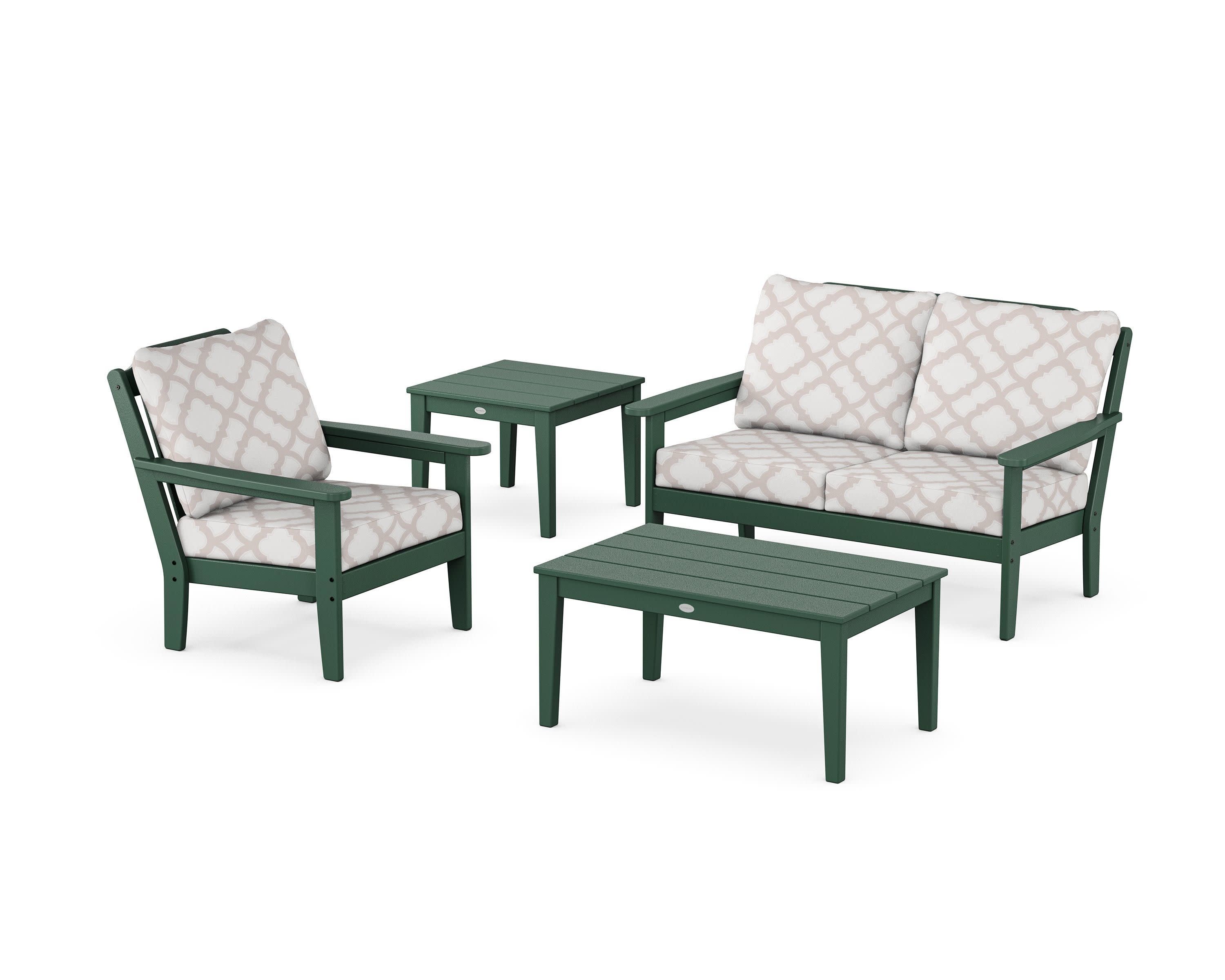Wovendale 4-Piece Deep Seating Set in Green / Trellis Dune Burlap