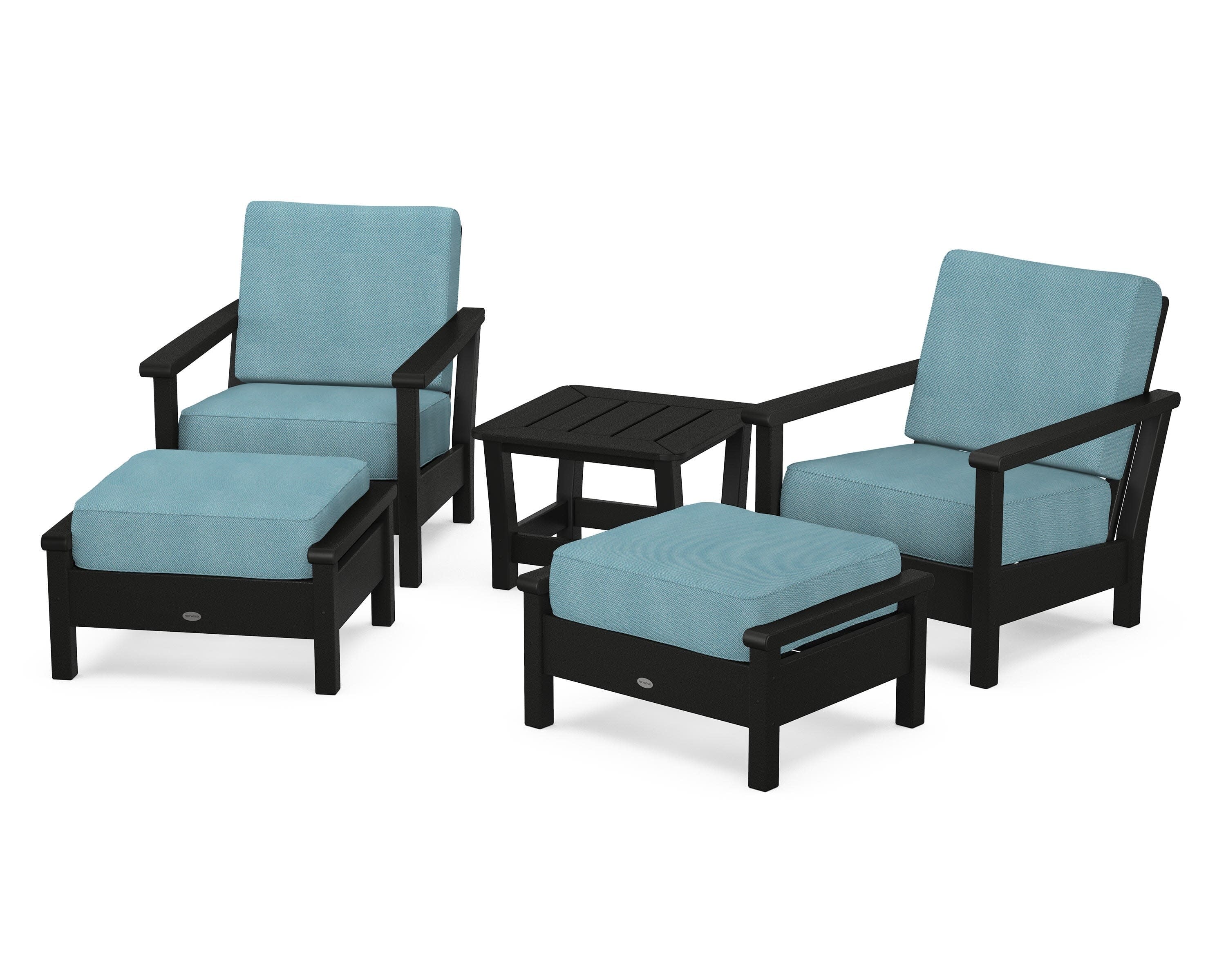 Harbour 5-Piece Deep Seating Chair Set in Black / Lattice Sky Blue