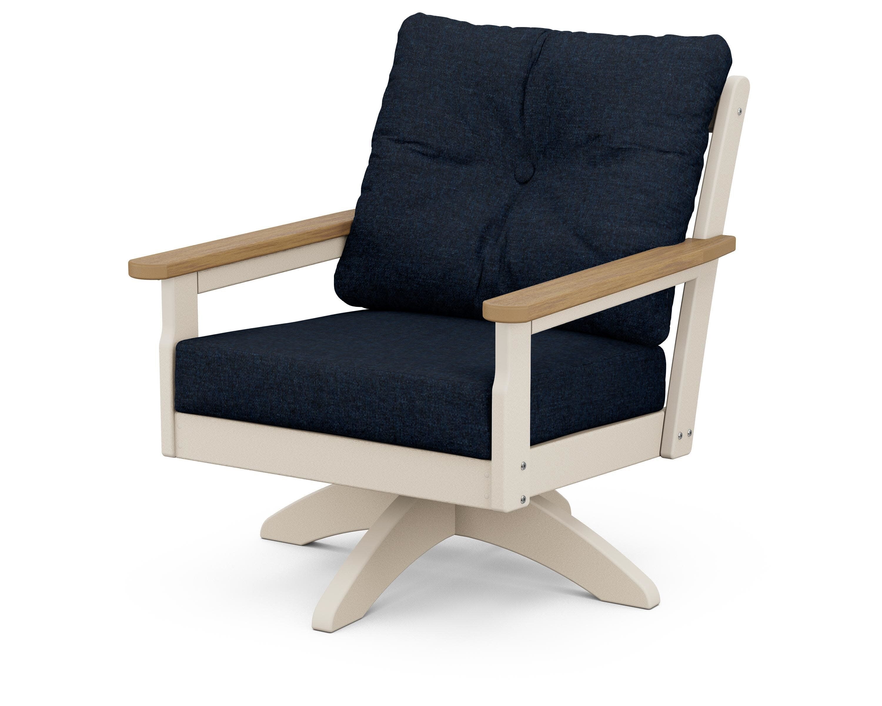 Vineyard Deep Seating Swivel Chair in Sand / Natural / Marine Indigo