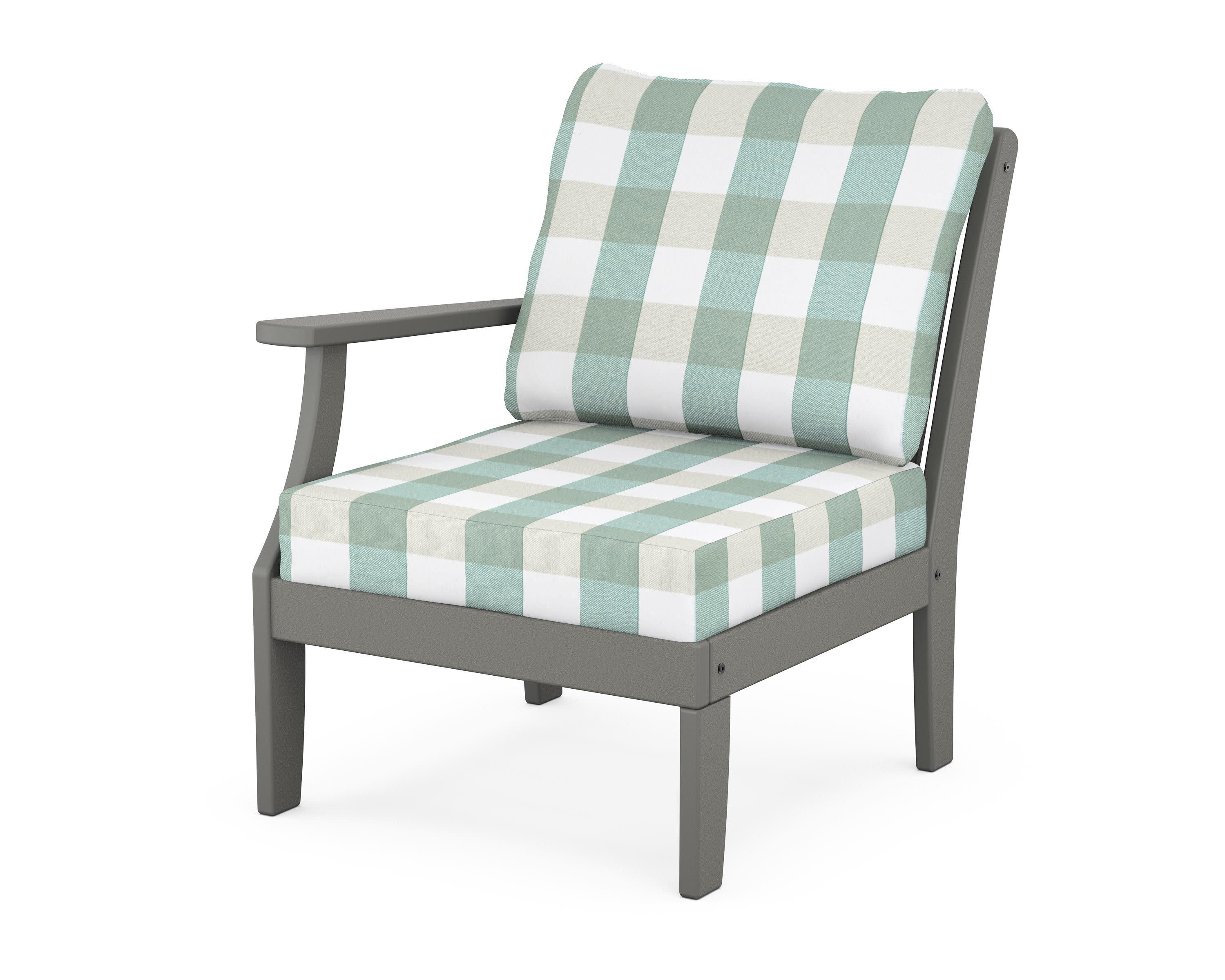 Braxton Modular Left Arm Chair in Slate Grey / Buffalo Plaid Glacier Spa