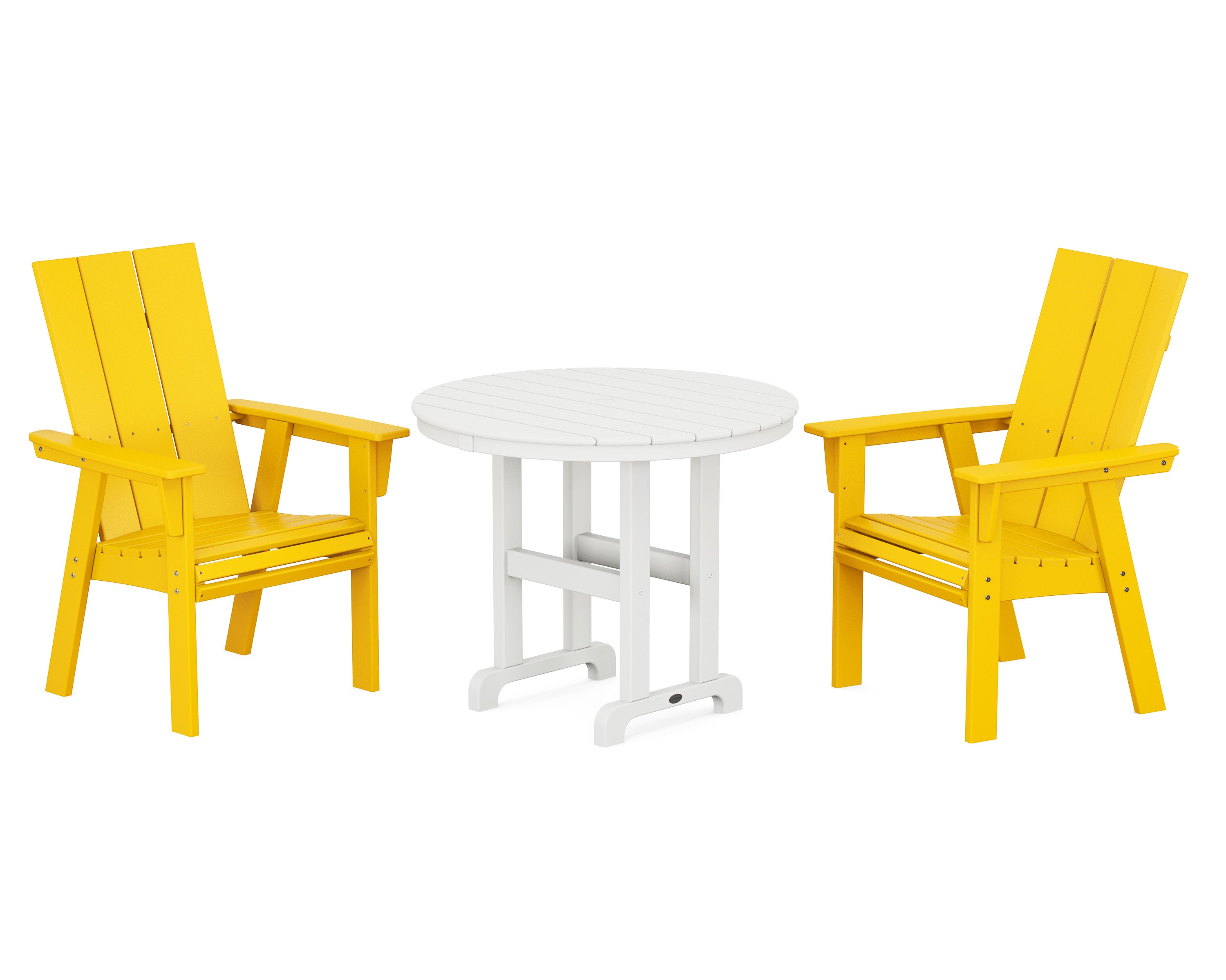 Modern Adirondack 3-Piece Round Dining Set in Lemon / White