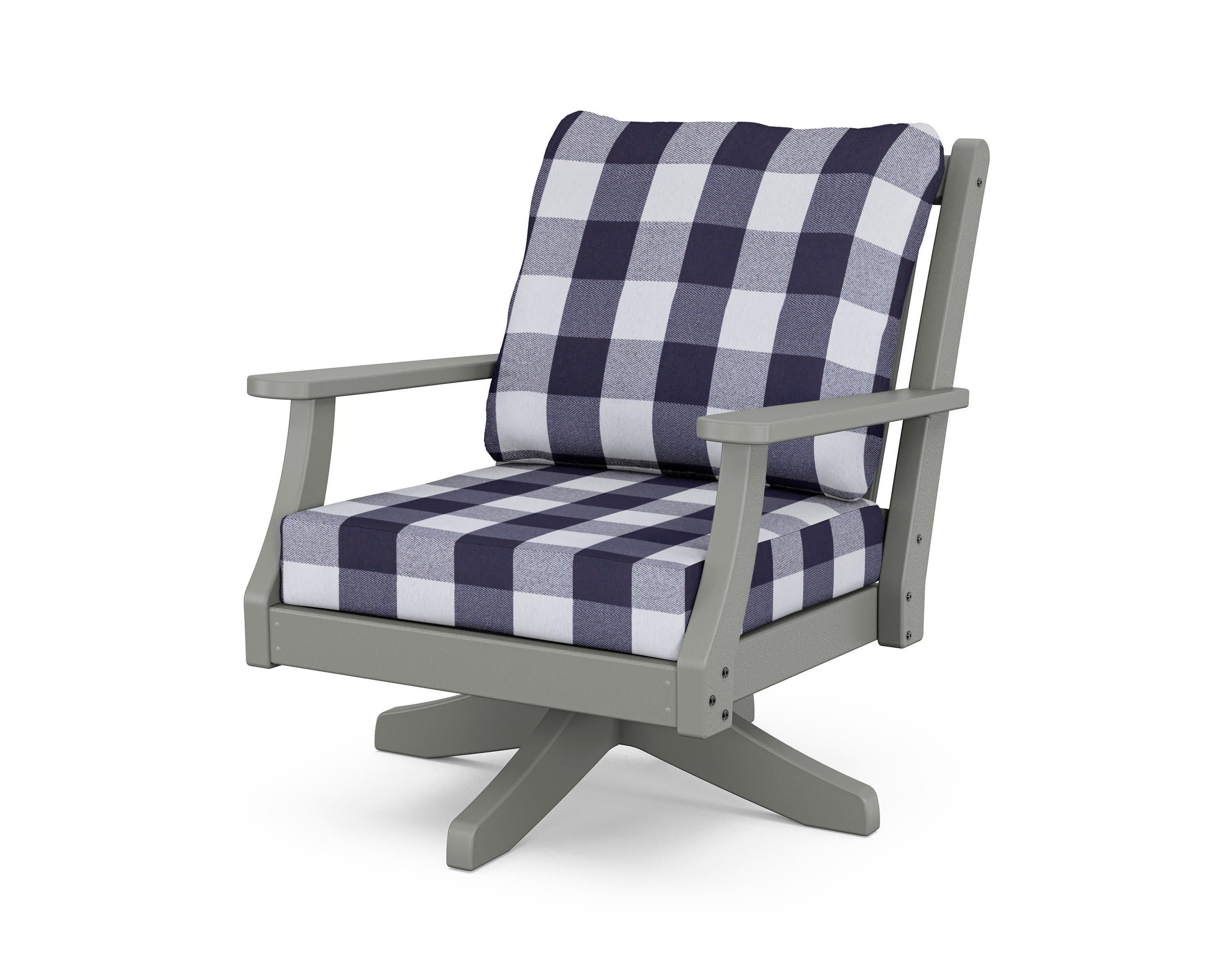 Wovendale Deep Seating Swivel Chair in Slate Grey / Buffalo Plaid Navy