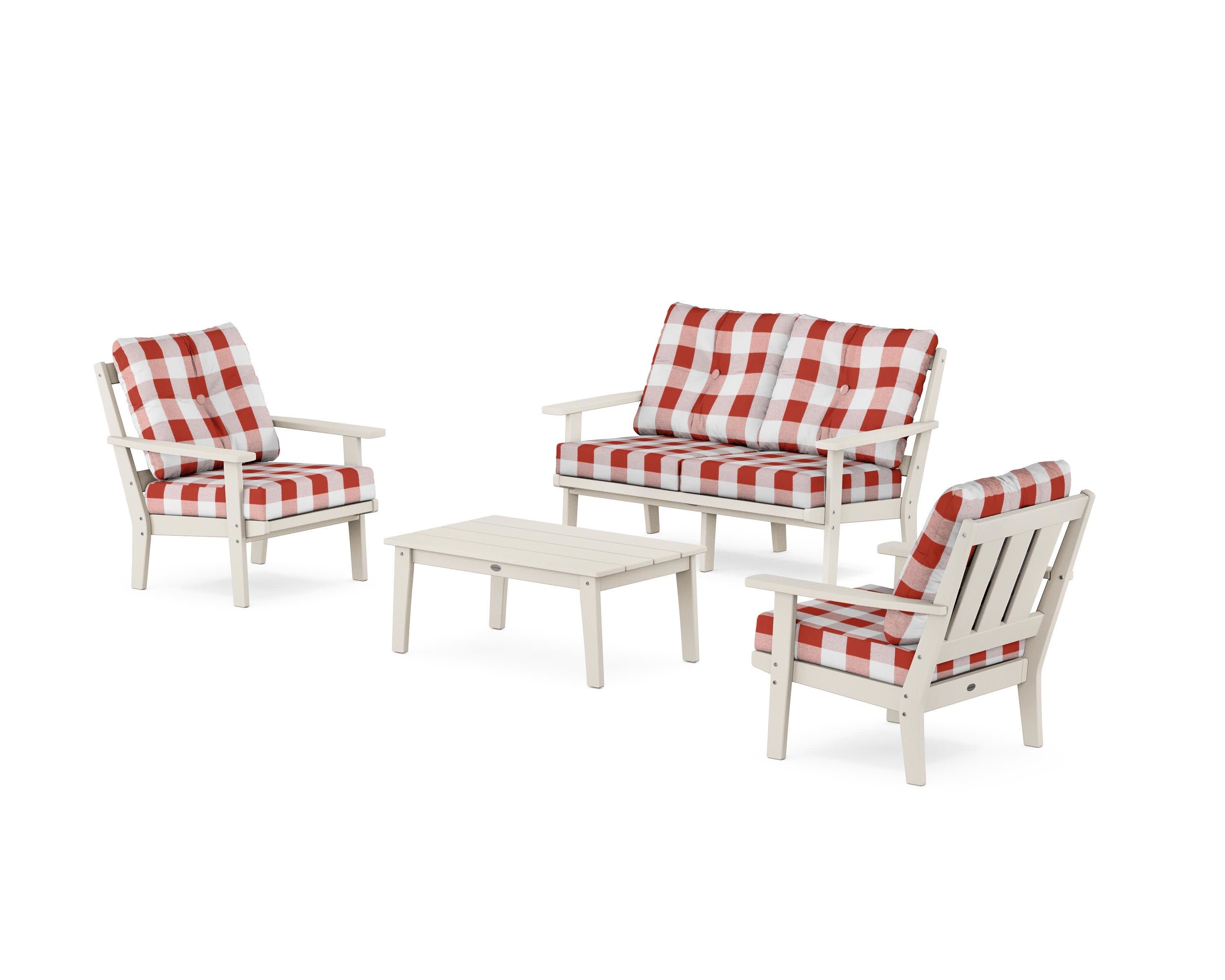 Oxford 4-Piece Deep Seating Set with Loveseat in Sand / Buffalo Plaid Crimson