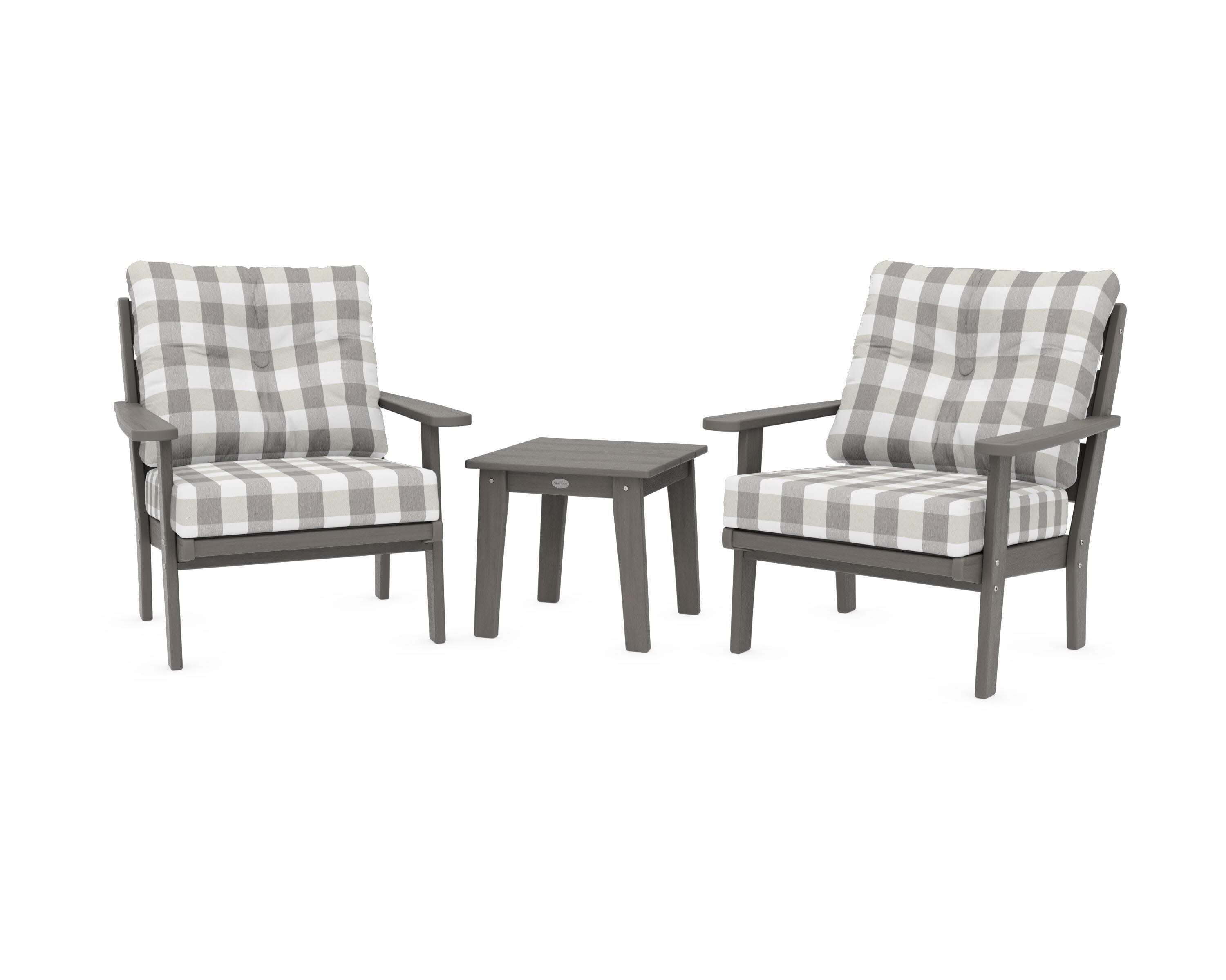Lakeside 3-Piece Deep Seating Chair Set in Driftwood / Buffalo Plaid Grey Mist