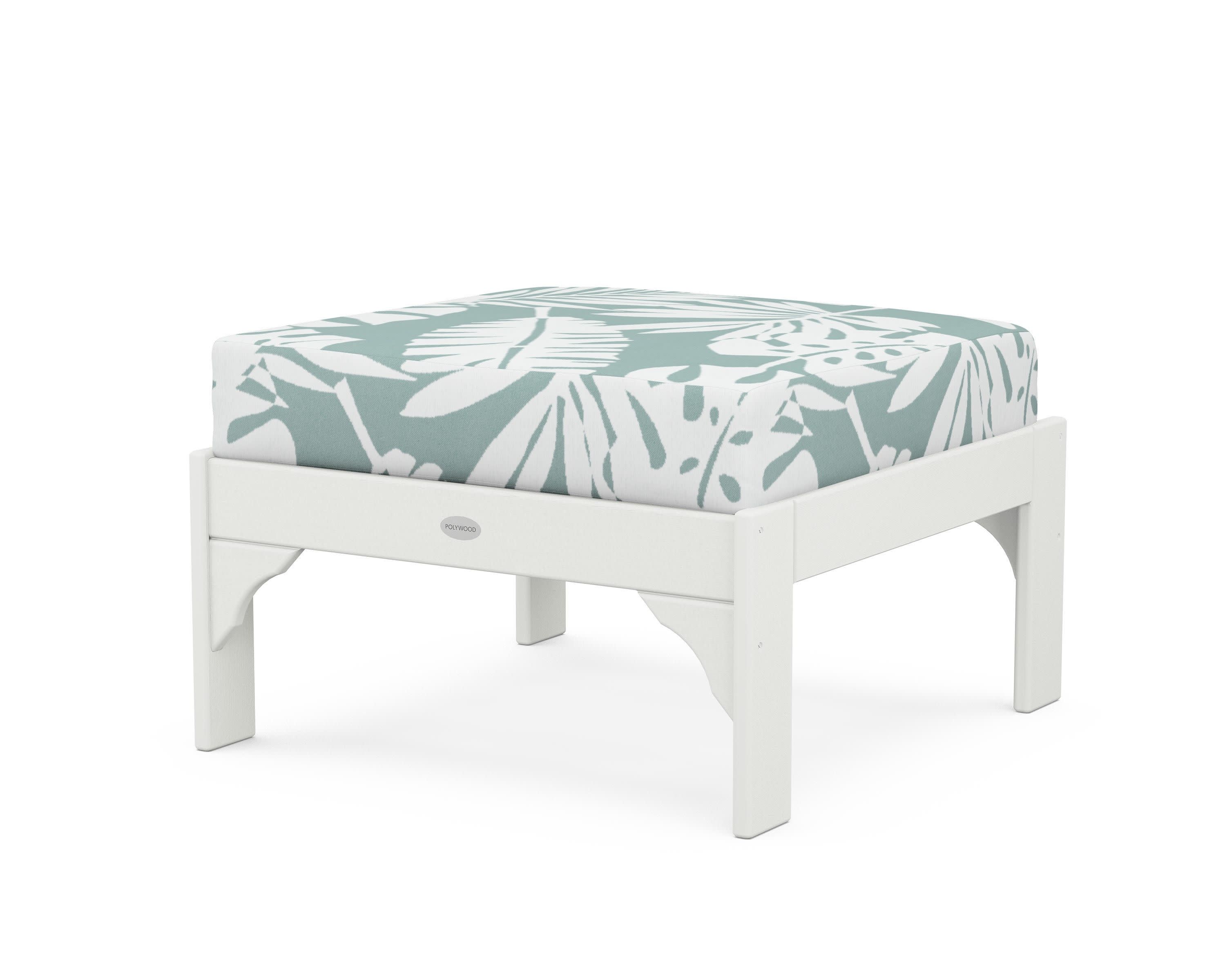 Vineyard Deep Seating Ottoman in Vintage White / Leaf Glacier Spa