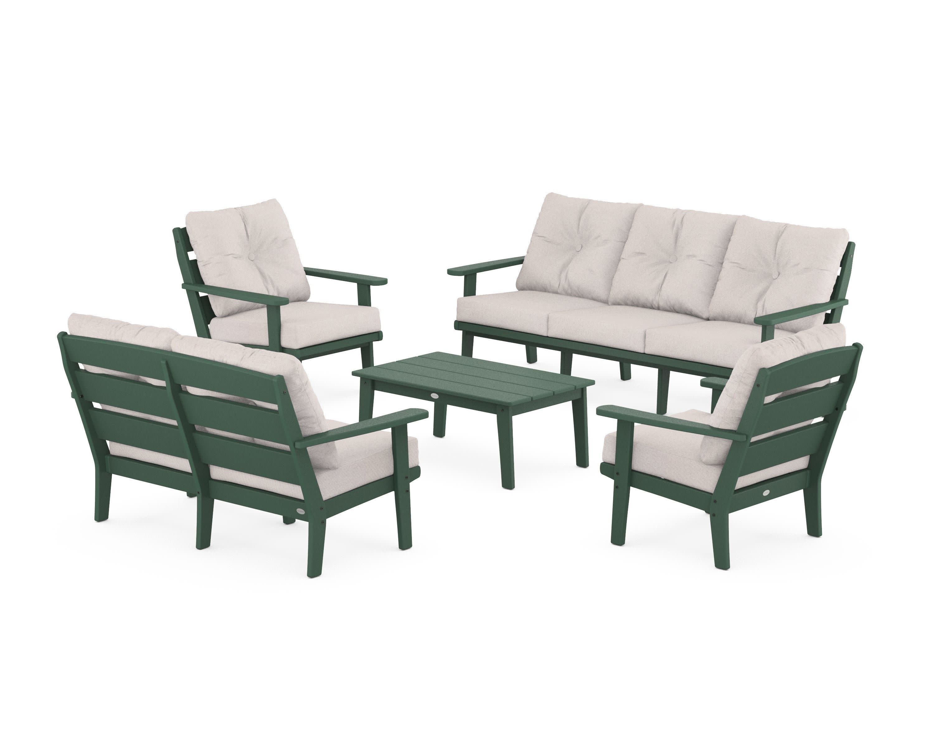 Lakeside 5-Piece Lounge Sofa Set in Green / Dune Burlap