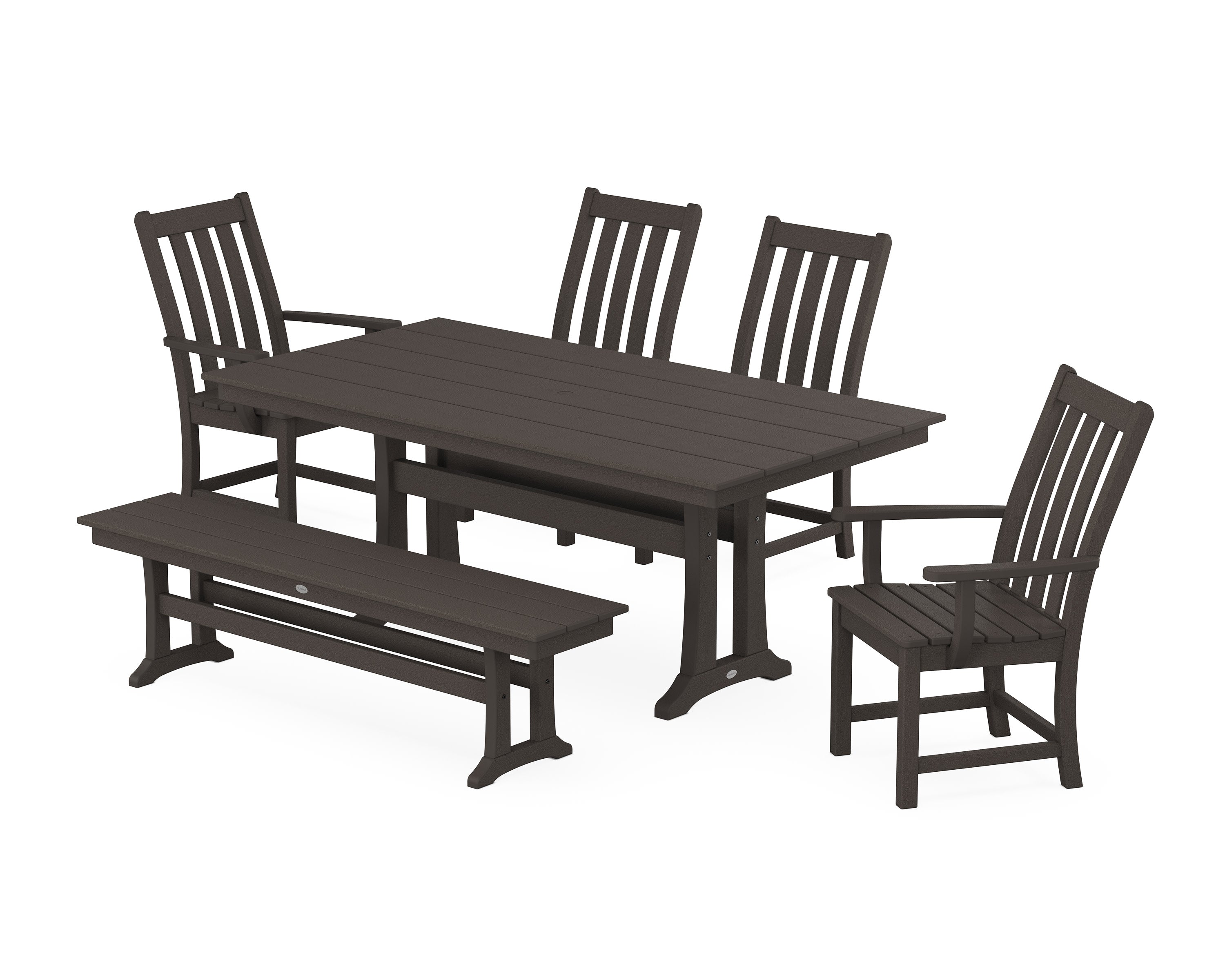Vineyard 6-Piece Farmhouse Dining Set With Trestle Legs in Vintage Coffee