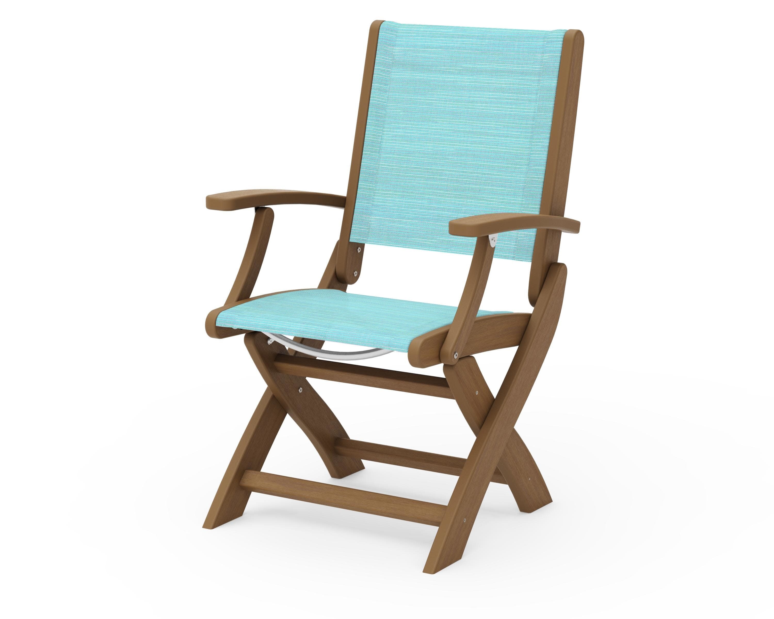 Coastal Folding Chair in Natural / Dupioni Aquamarine Sling