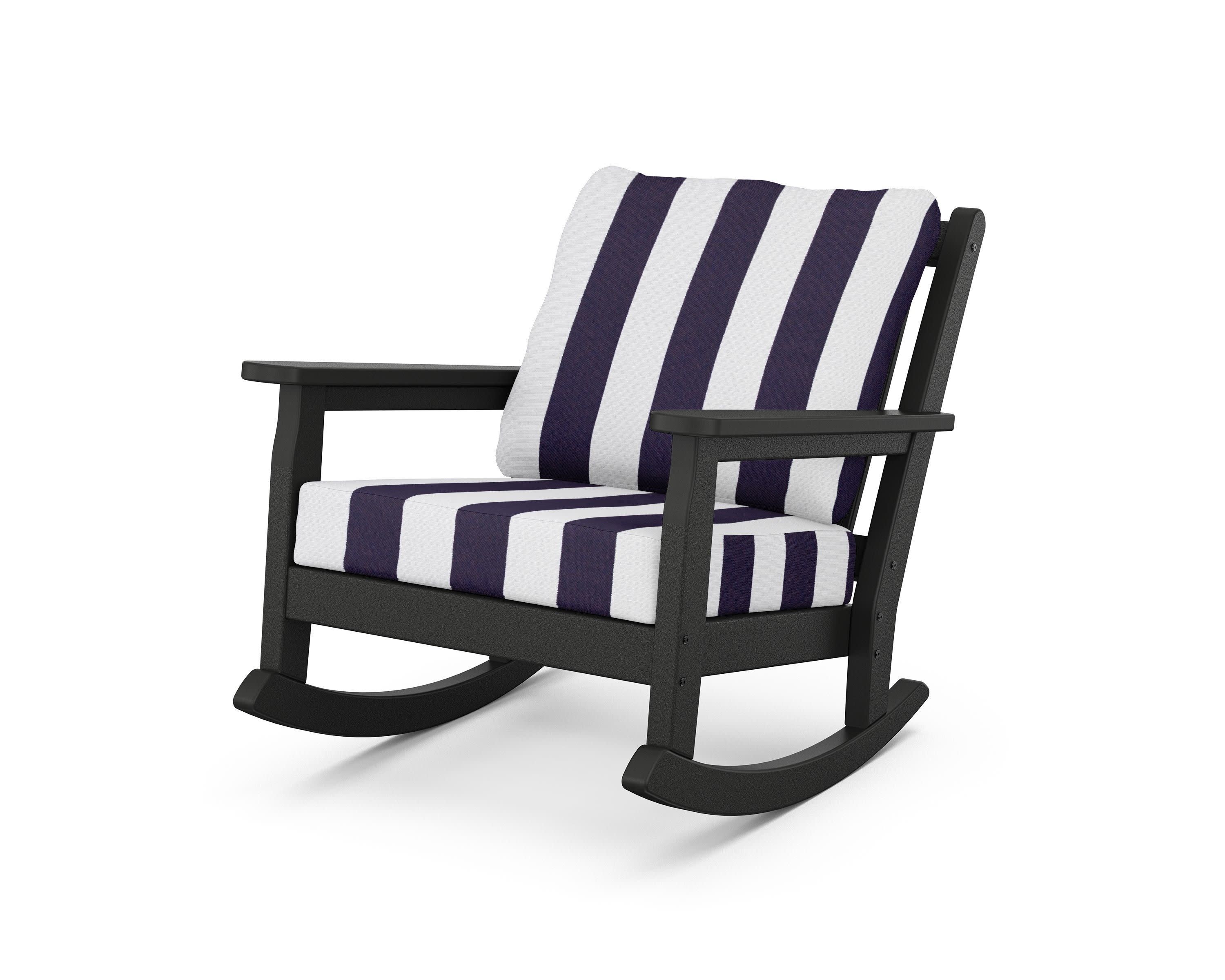 Chippendale Deep Seating Rocking Chair in Black / Cabana Stripe Navy