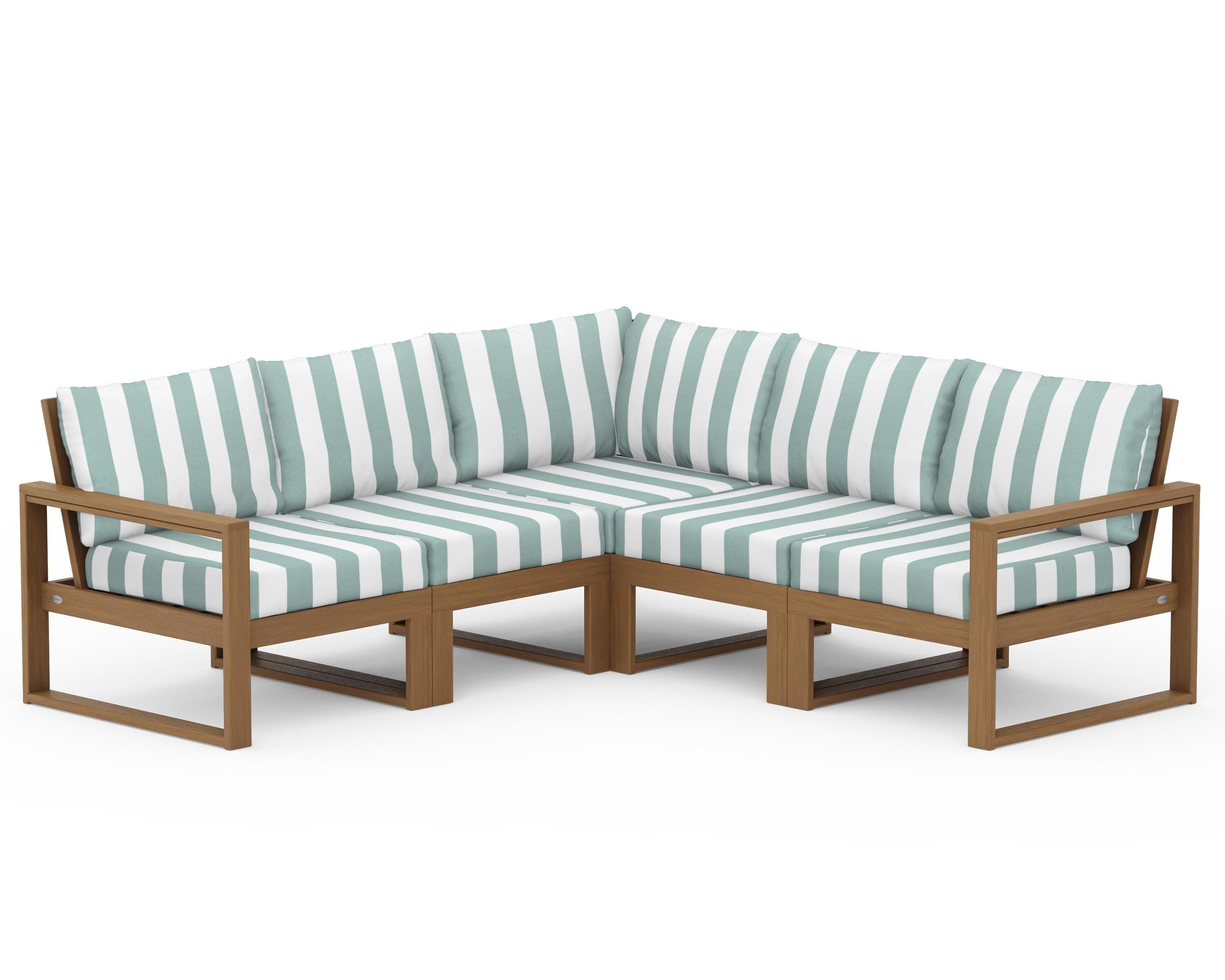 EDGE 5-Piece Modular Deep Seating Set in Natural / Cabana Stripe Glacier Spa