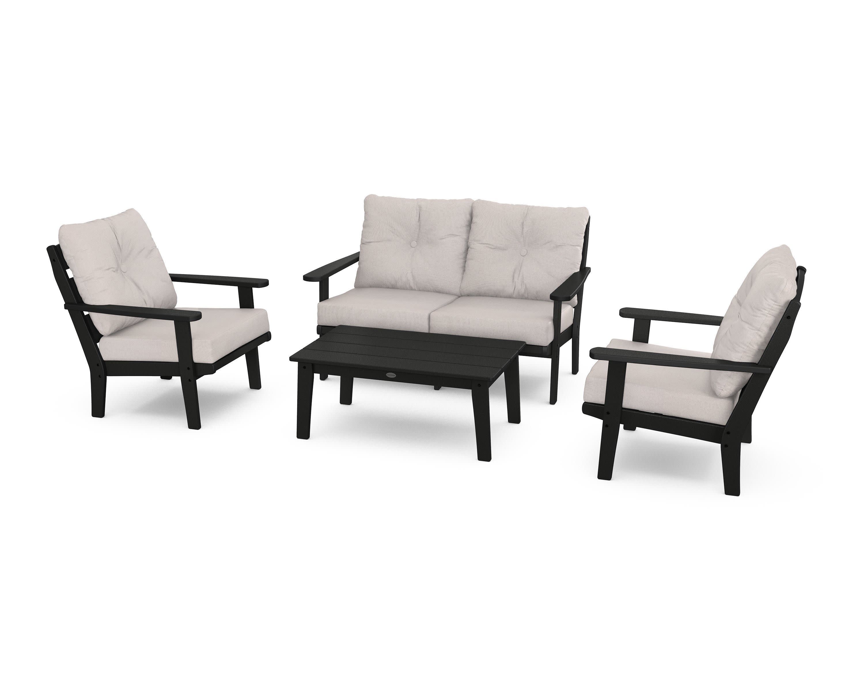 Lakeside 4-Piece Deep Seating Set in Black / Dune Burlap
