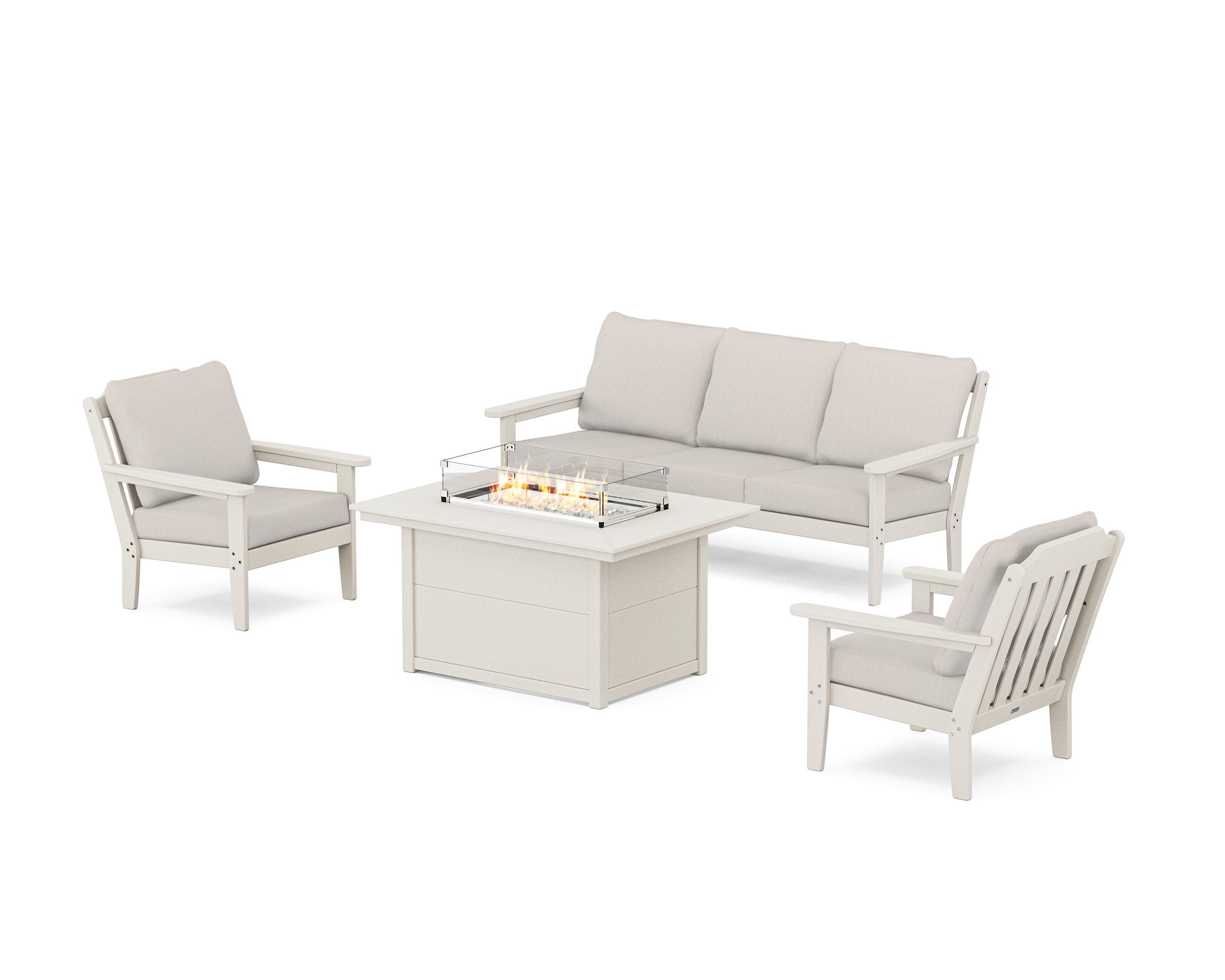 Cottage Deep Seating Fire Pit Table Set in Sand / Cast Ash