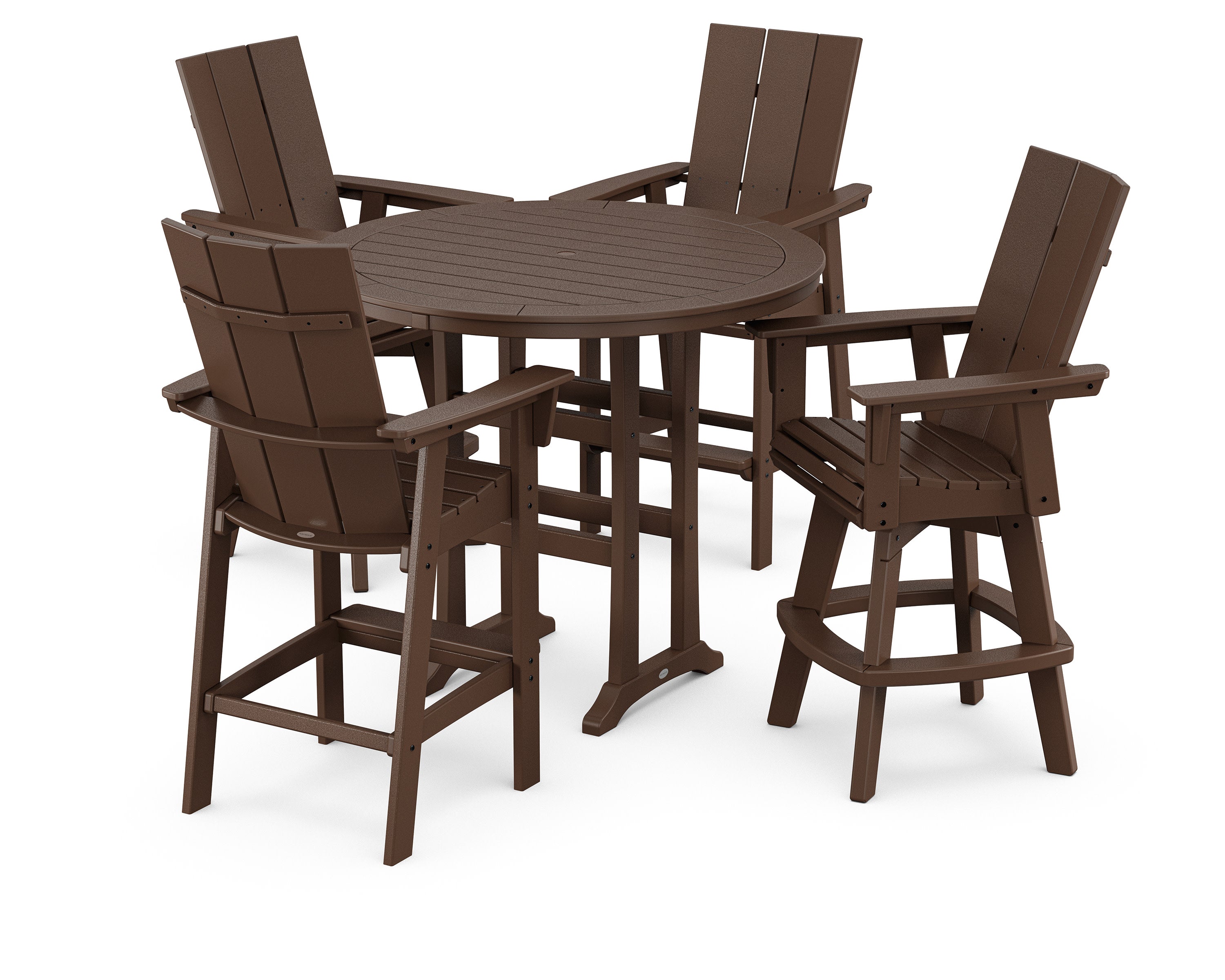 Modern Adirondack 5-Piece Nautical Trestle Round Bar Set with Swivels in Mahogany