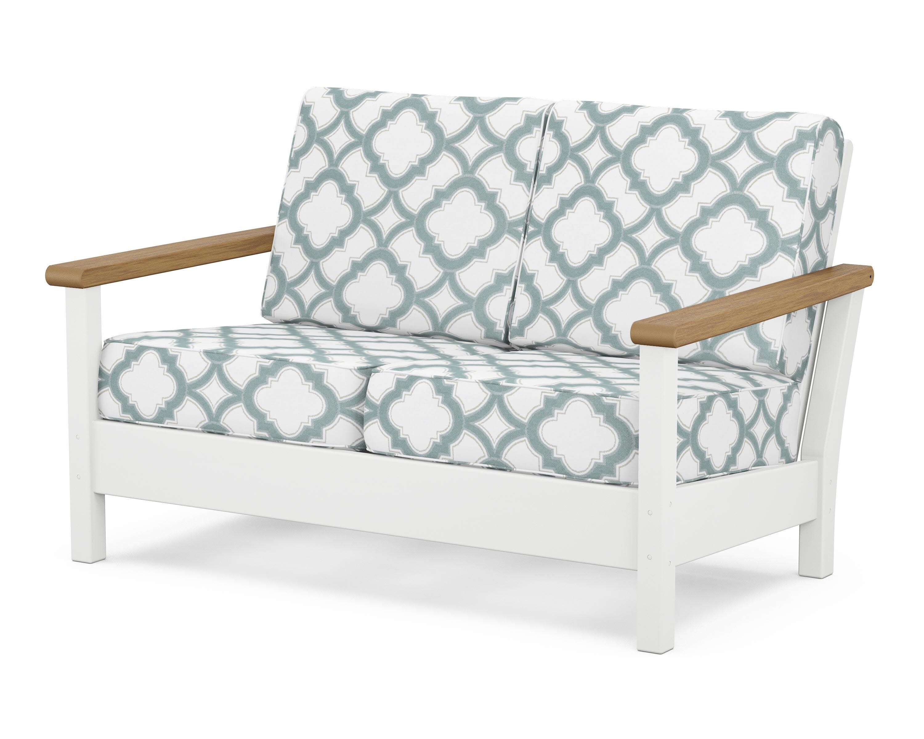 Harbour Deep Seating Loveseat in White / Natural / Trellis Glacier Spa