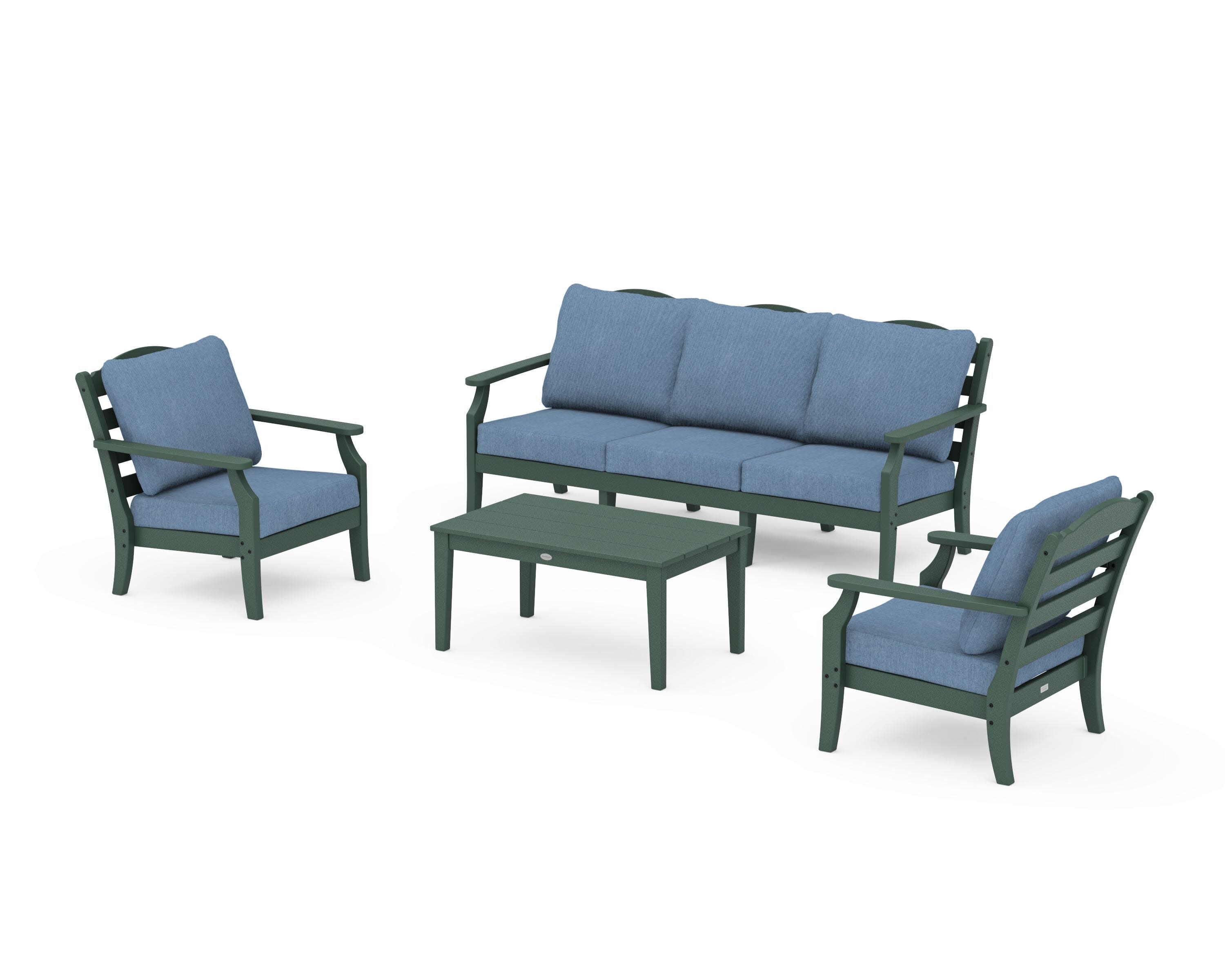 Savannah 4-Piece Deep Seating Set with Sofa in Green / Sky Blue