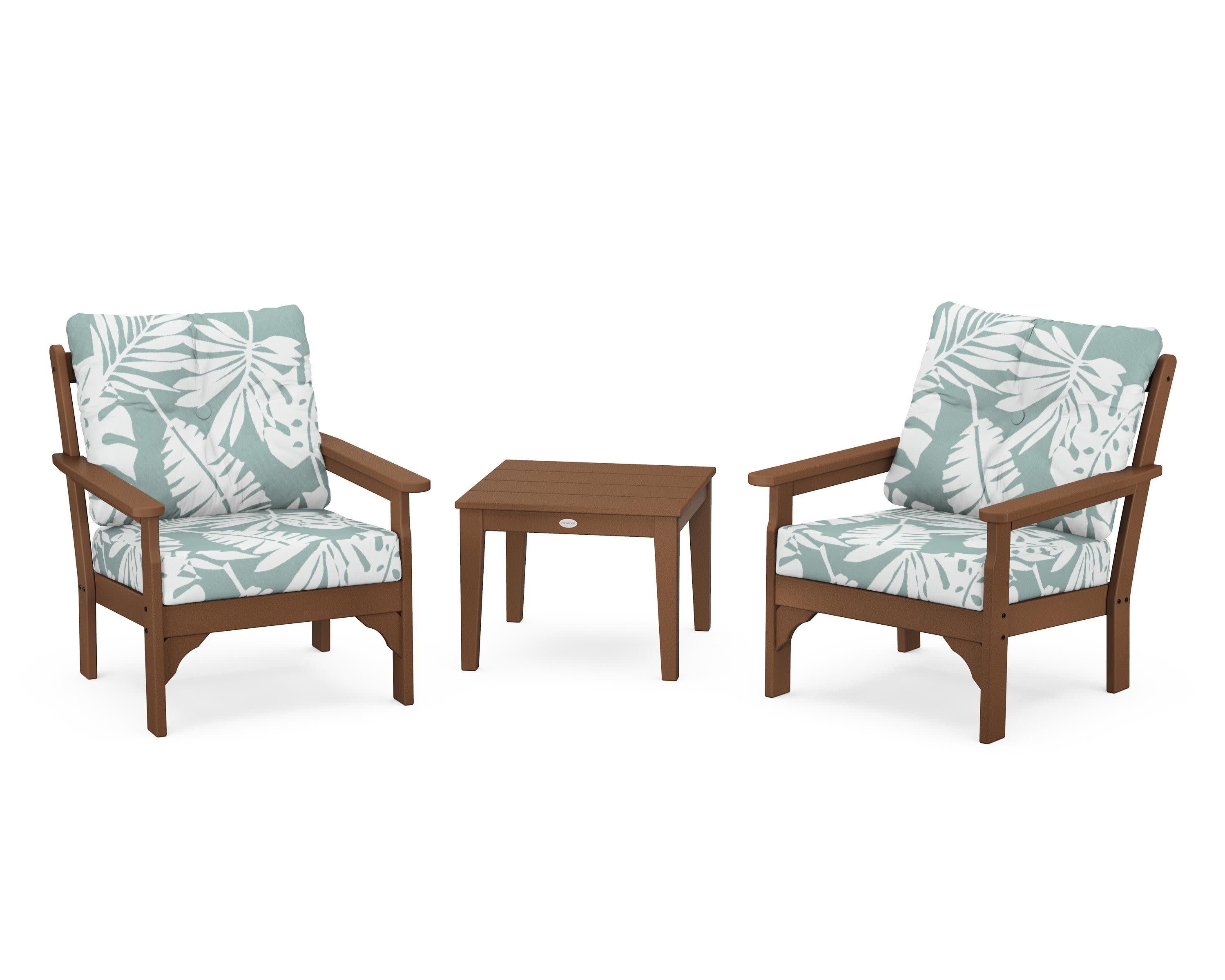 Vineyard 3-Piece Deep Seating Set in Teak / Leaf Glacier Spa