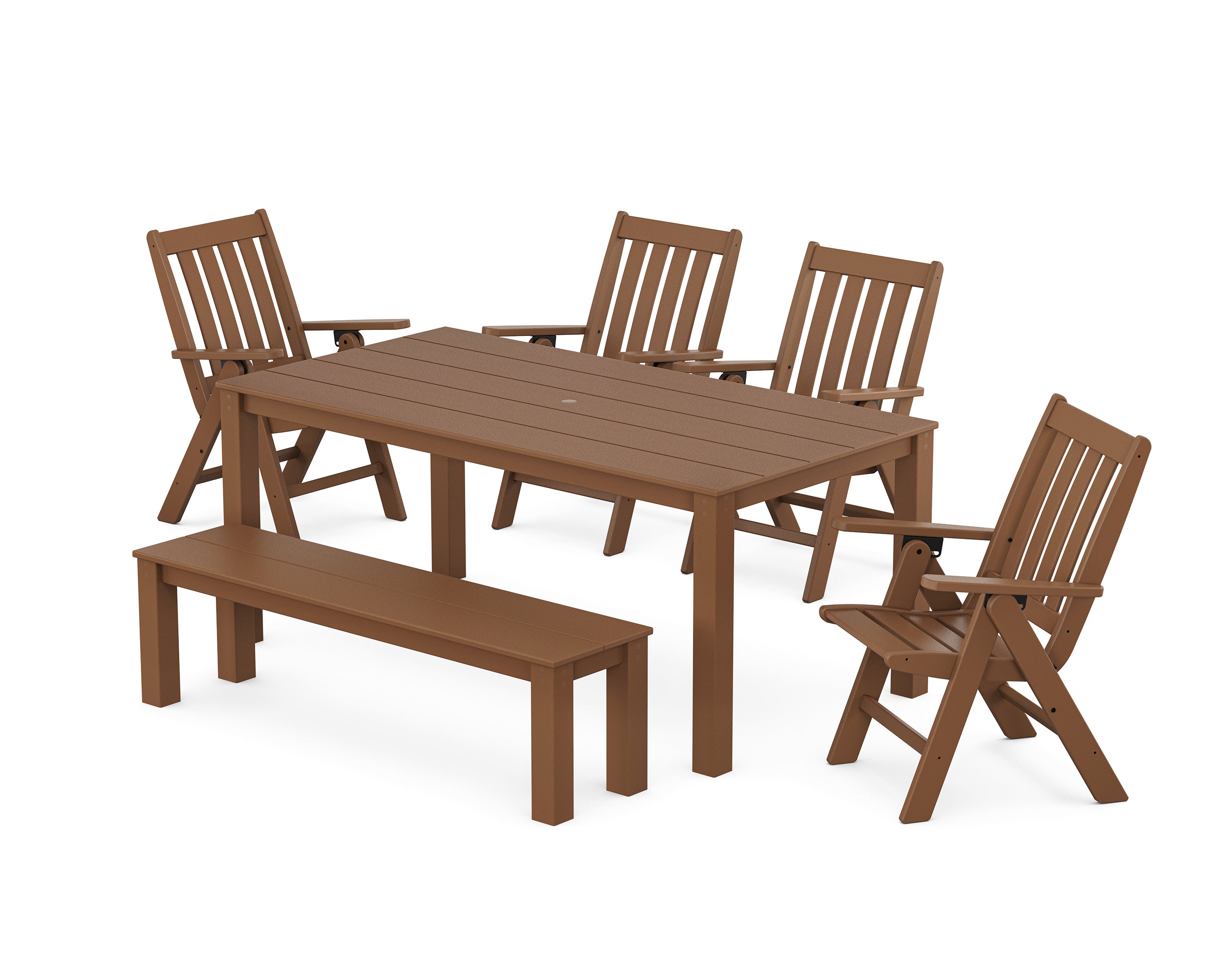 Vineyard Folding Chair 6-Piece Parsons Dining Set with Bench in Teak