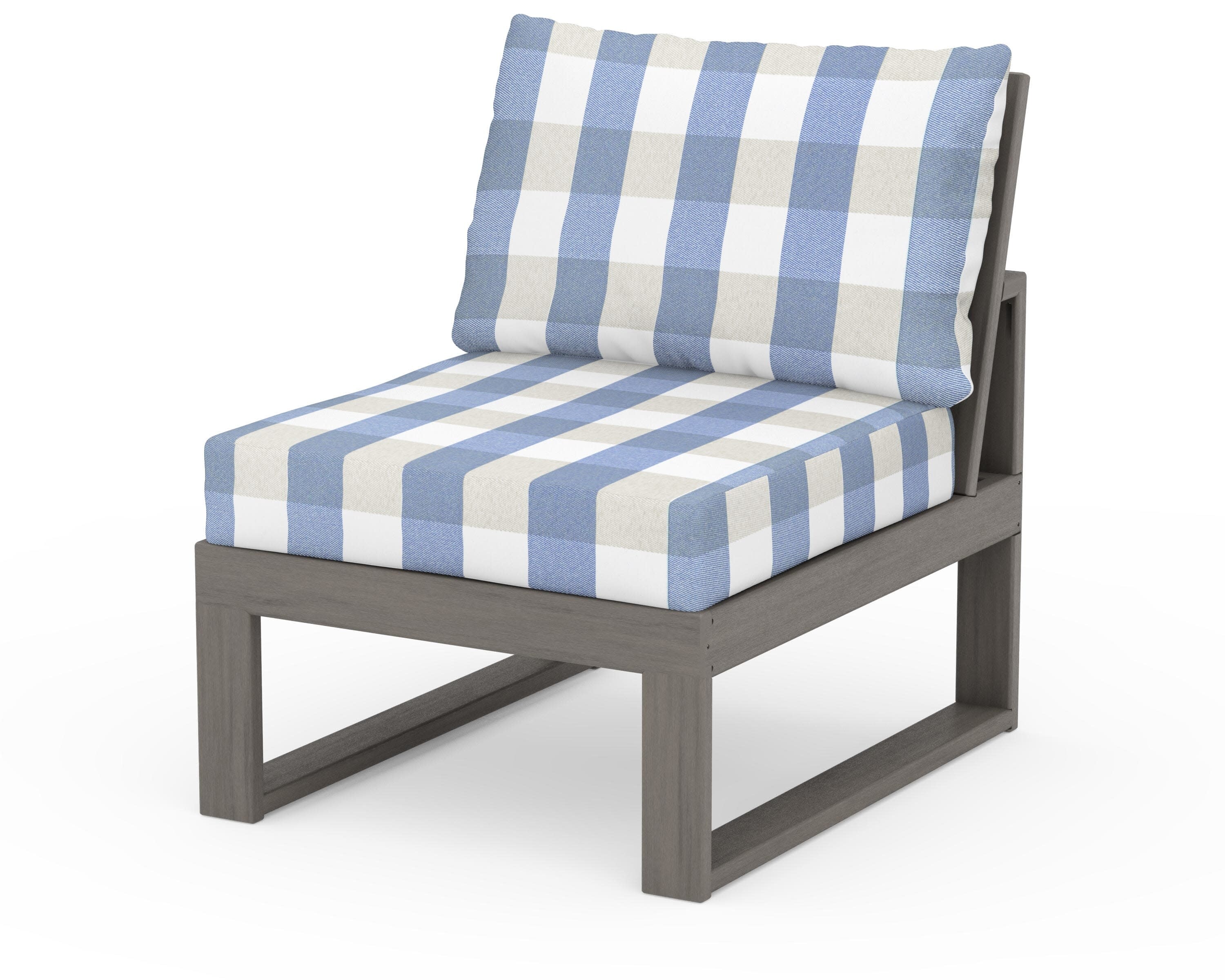 Modular Armless Chair in Driftwood / Buffalo Plaid Sky Blue