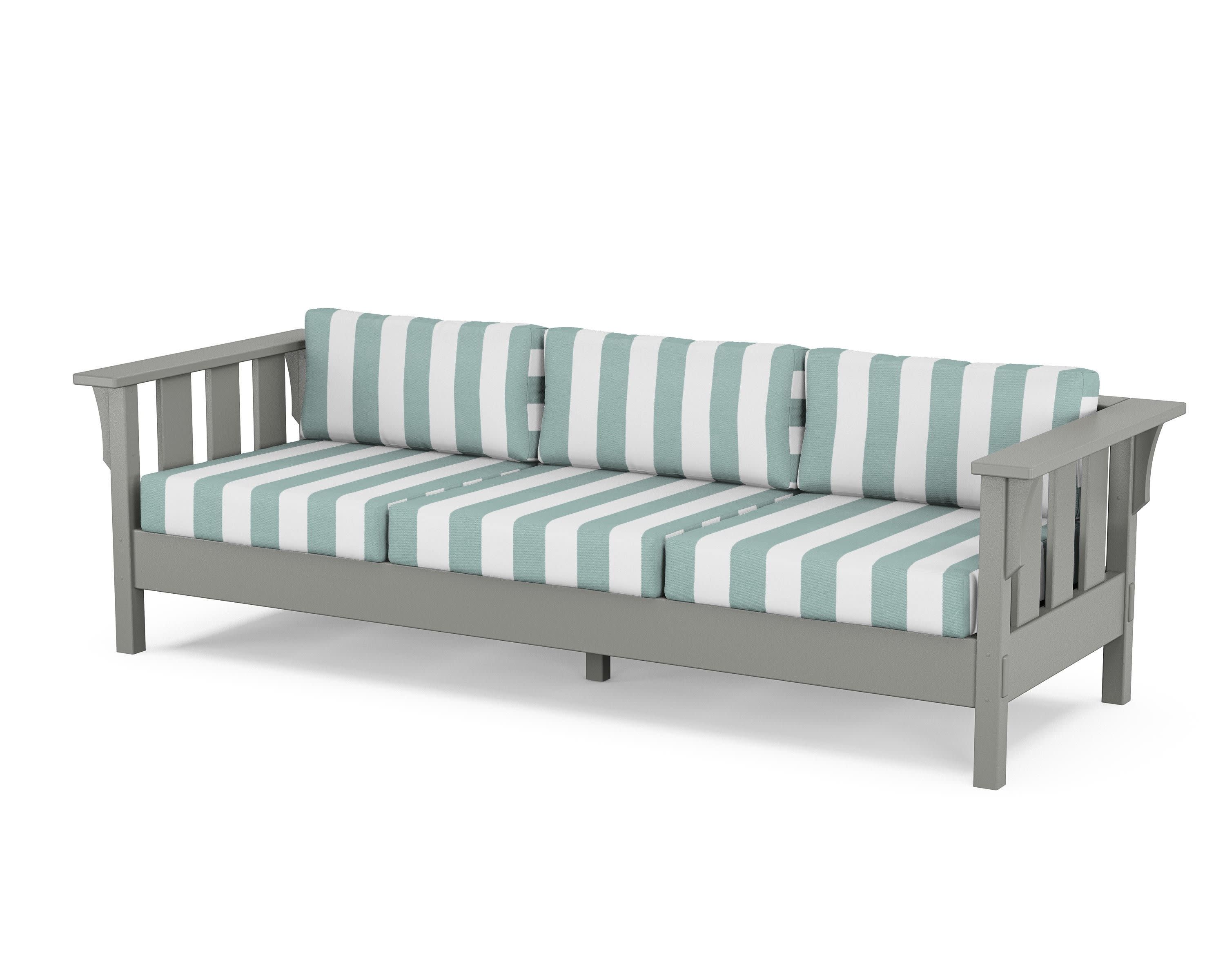 Acadia Deep Seating Sofa in Slate Grey / Cabana Stripe Glacier Spa