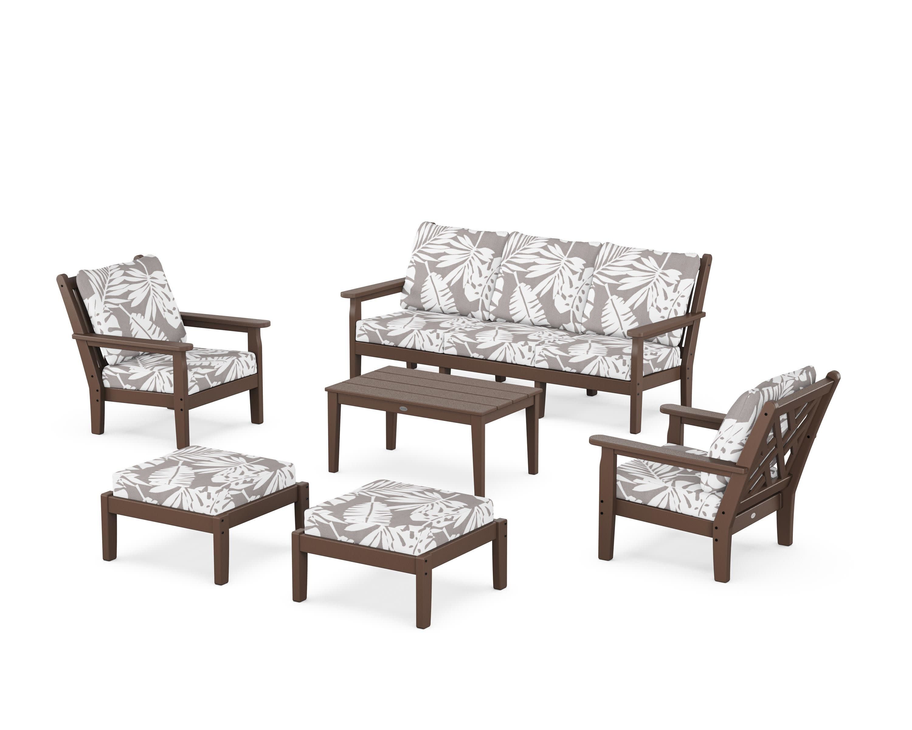 Chippendale 6-Piece Lounge Sofa Set in Mahogany / Leaf Grey Mist